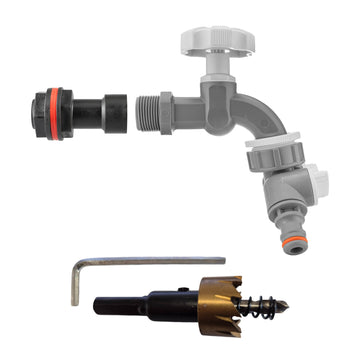 Water Butt Extension Kit 1/2in with Grey Dial Tap + Splitter + 21mm Drill Bit
