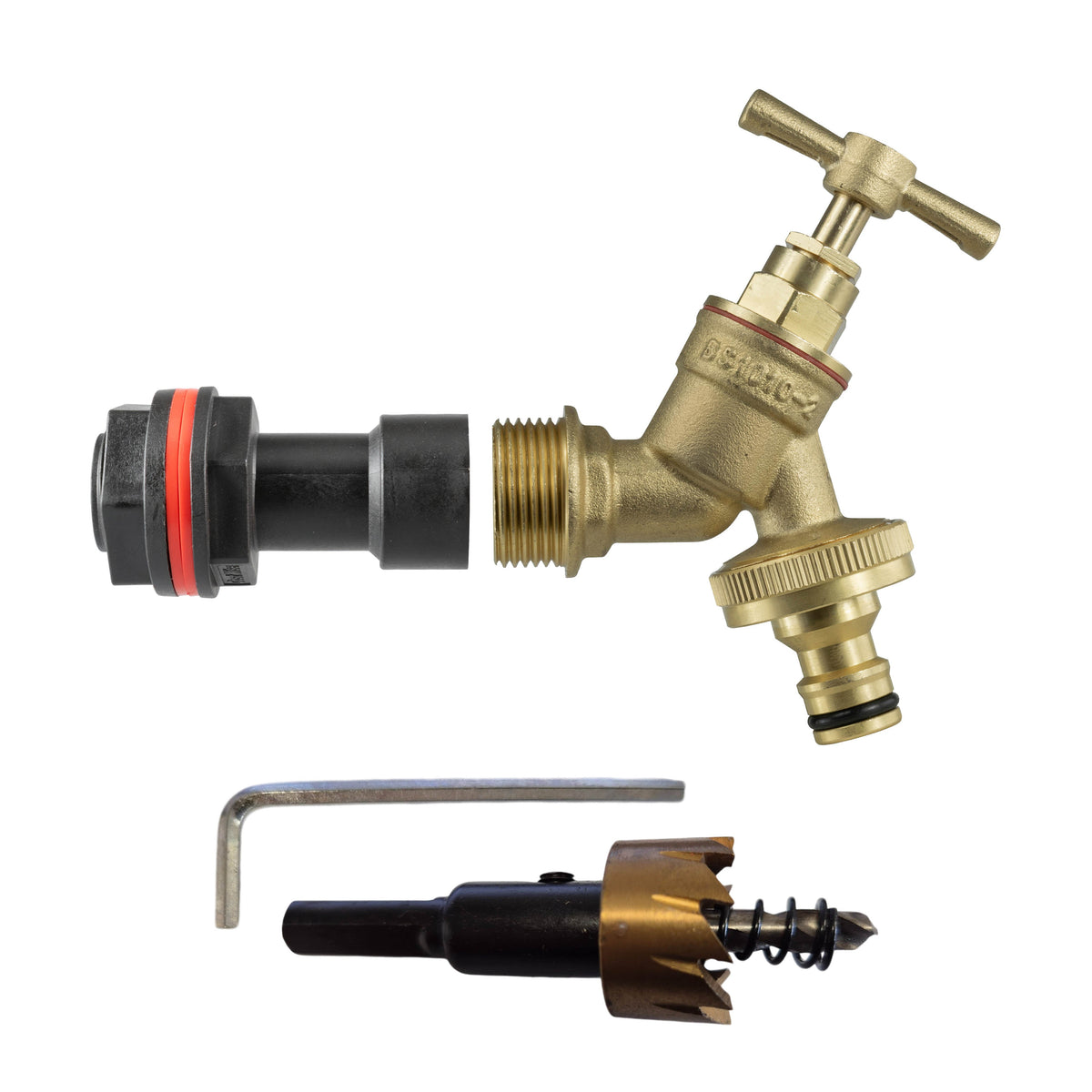 Water Butt Extension Kit 3/4in with Brass Quick Connect Bib Tap + 27mm Drill Bit