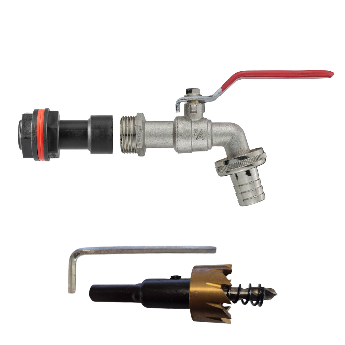 Water Butt Extension Kit 3/4in with Barbed Lever Tap + 27mm Drill Bit