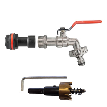 Water Butt Extension Kit 3/4in with Quick Connect Lever Tap + 27mm Drill Bit