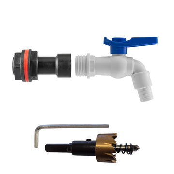 Water Butt Extension Kit 3/4in with White PVC Tap + 27mm Drill Bit Hose Fitting