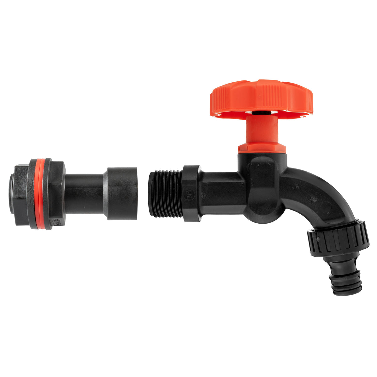 Water Butt Extension Kit 3/4in with Black Dial Tap + 27mm Drill Bit Hose Fitting