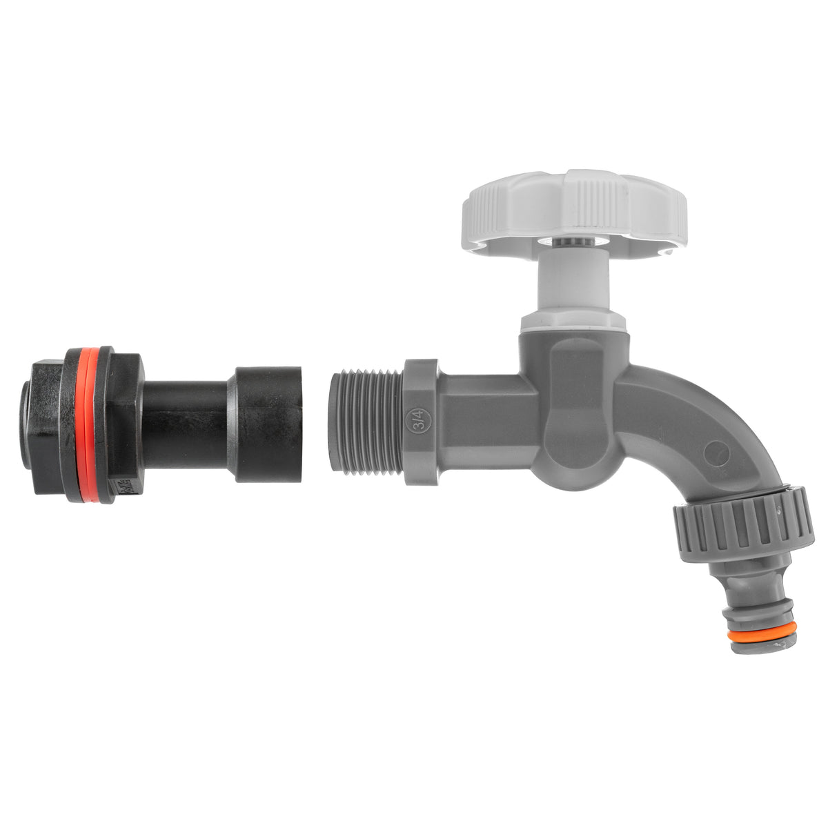 Water Butt Extension Kit 3/4in with Grey Dial Tap + 27mm Drill Bit Hose Fitting