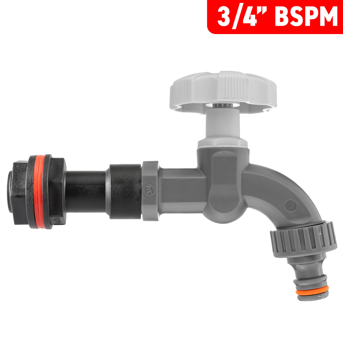 Water Butt Extension Kit 3/4in with Grey Dial Tap + 27mm Drill Bit Hose Fitting