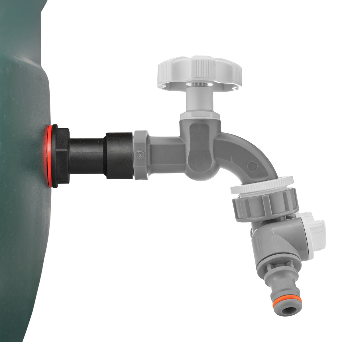 Water Butt Extension Kit 3/4in with Grey Dial Tap + Splitter + 27mm Drill Bit