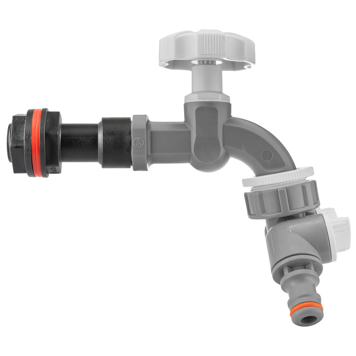 Water Butt Extension Kit 3/4in with Grey Dial Tap + Splitter + 27mm Drill Bit