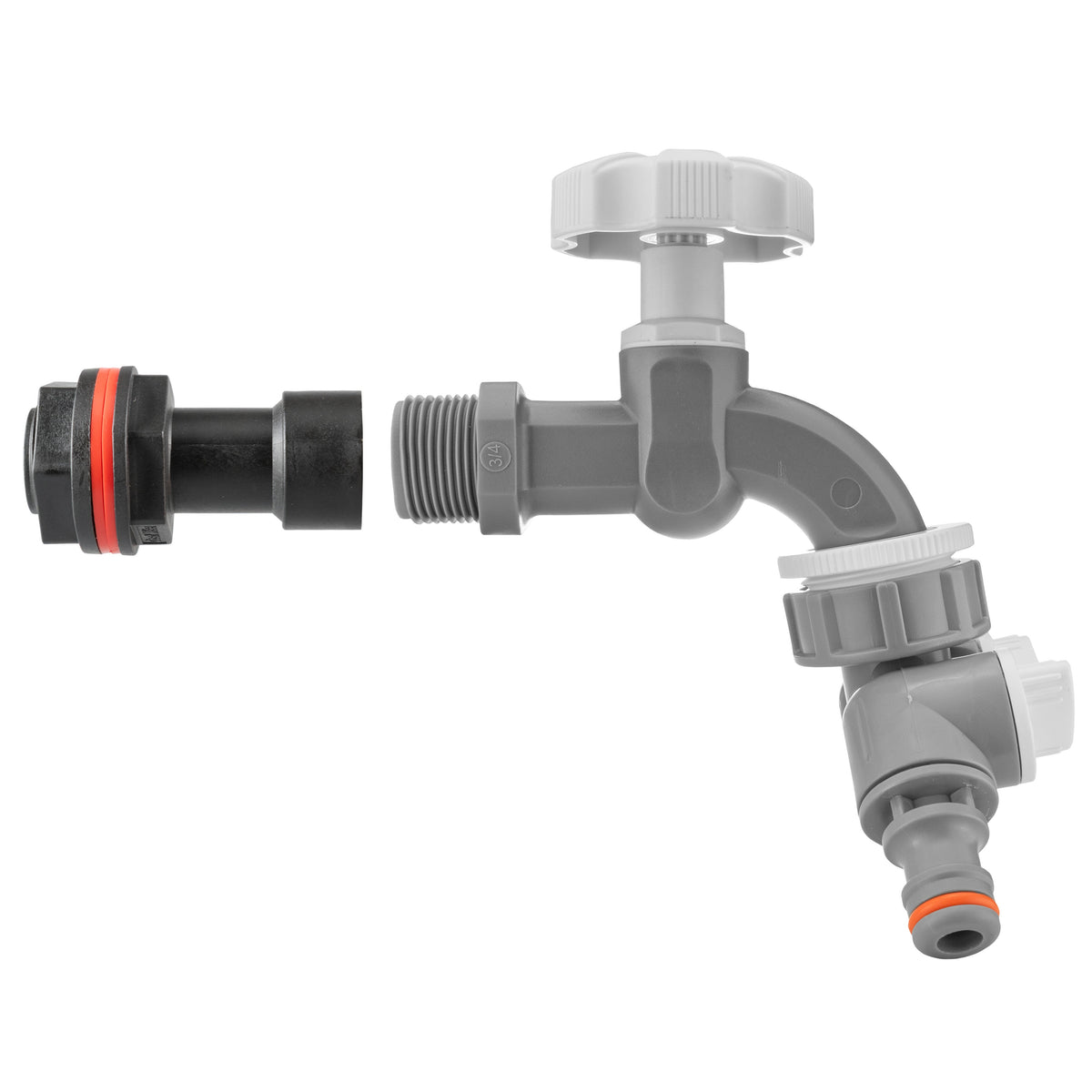 Water Butt Extension Kit 3/4in with Grey Dial Tap + Splitter + 27mm Drill Bit