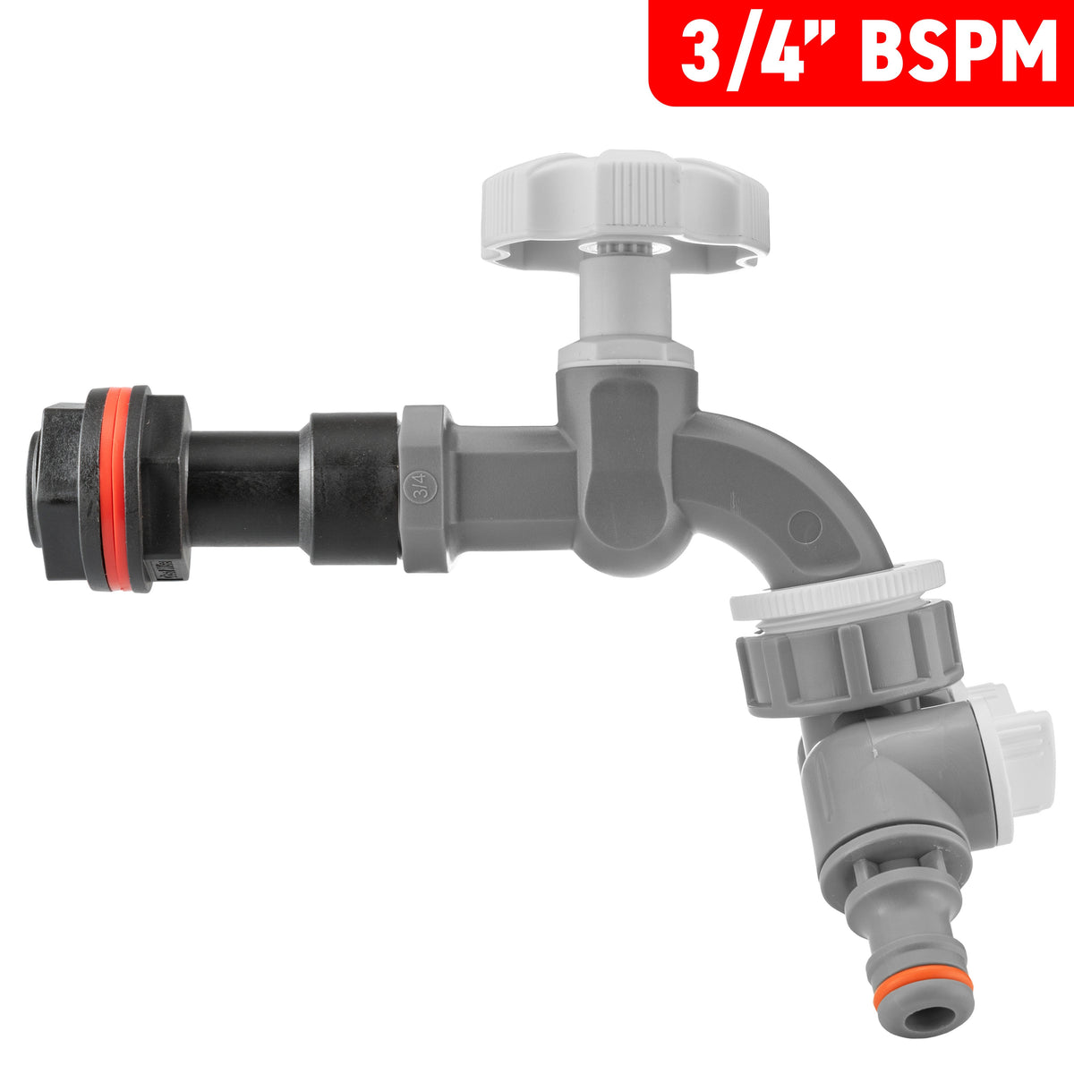 Water Butt Extension Kit 3/4in with Grey Dial Tap + Splitter + 27mm Drill Bit