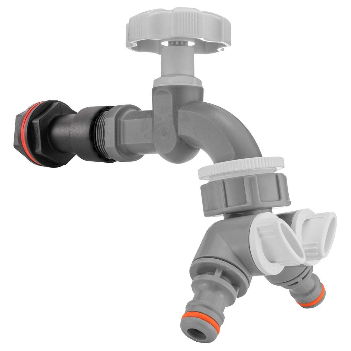 Water Butt Extension Kit 3/4in with Grey Dial Tap + Splitter + 27mm Drill Bit
