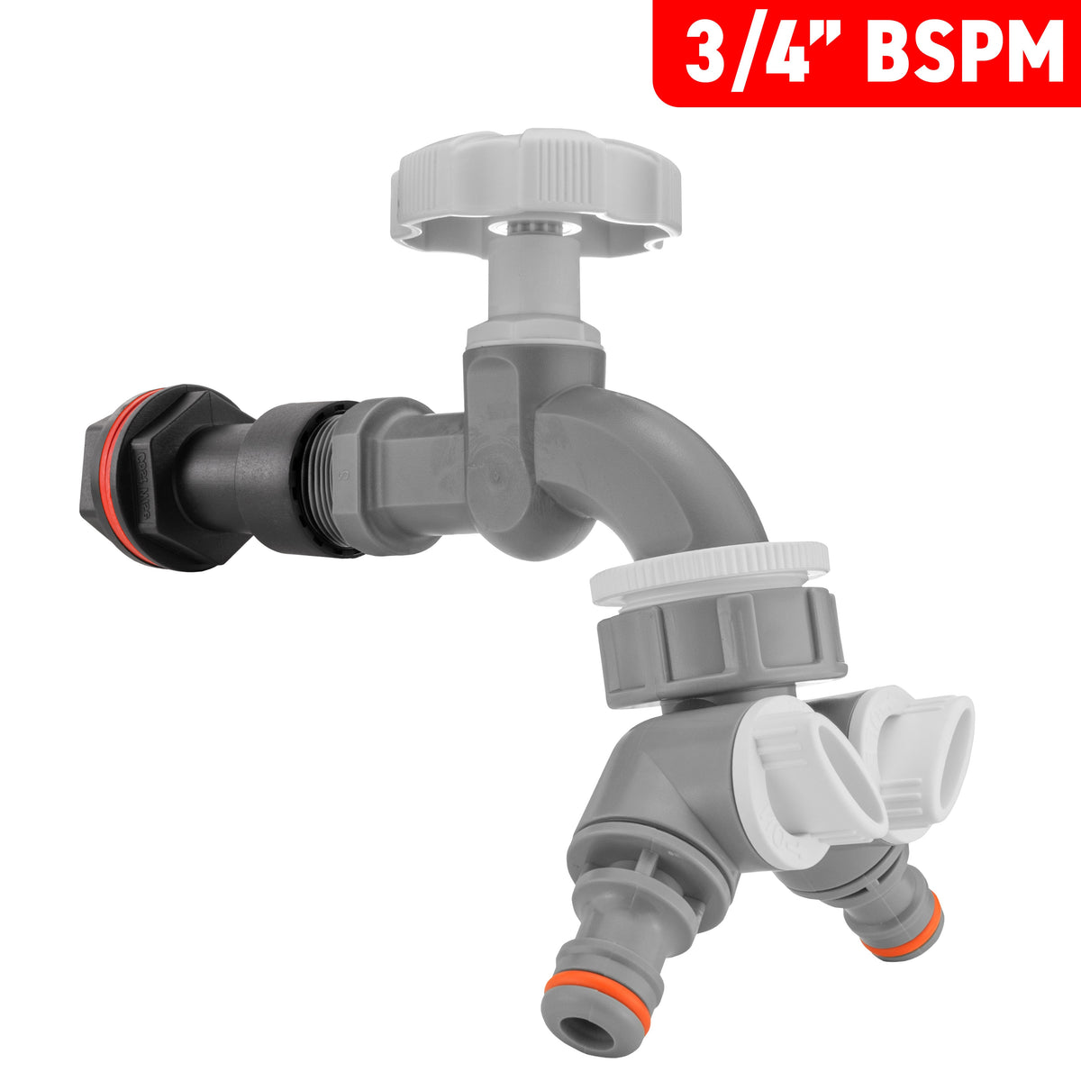 Water Butt Extension Kit 3/4in with Grey Dial Tap + Splitter + 27mm Drill Bit