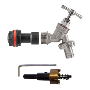 Water Butt Extension Kit 3/4in with Nickel Plated Barbed Tap + 27mm Drill Bit