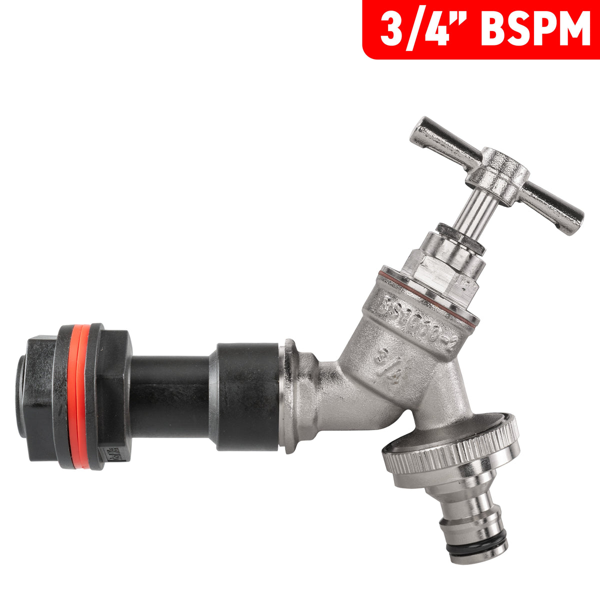 Water Butt Extension Kit 3/4in with Nickel Plated Snap-On Tap + 27mm Drill Bit