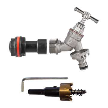 Water Butt Extension Kit 3/4in with Nickel Plated Snap-On Tap + 27mm Drill Bit