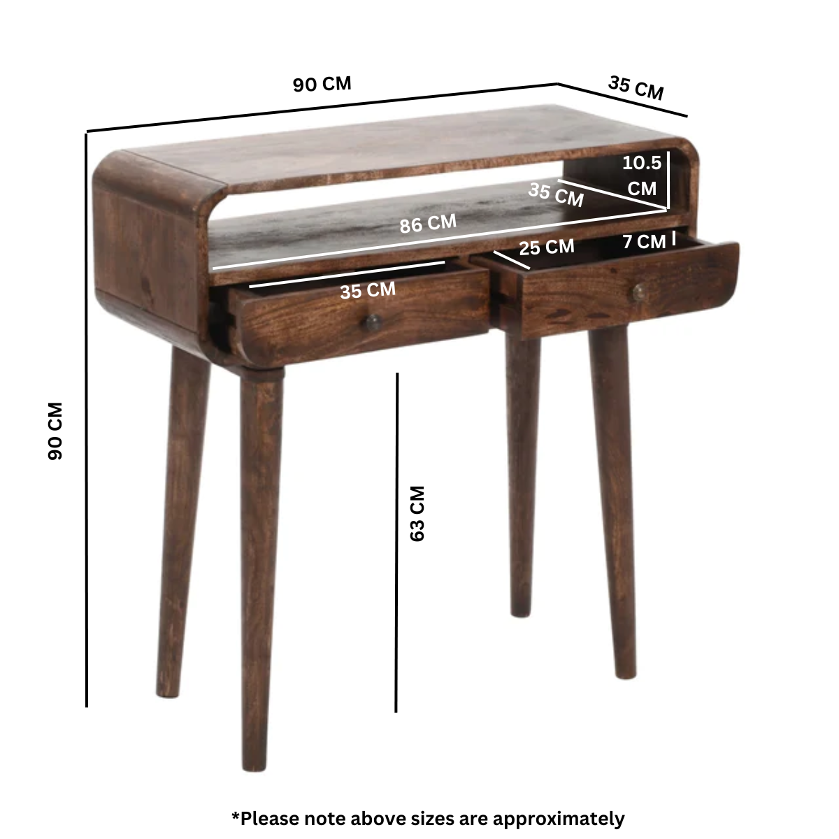Franklin Dark Mango Wood Console Table with 2 Drawers