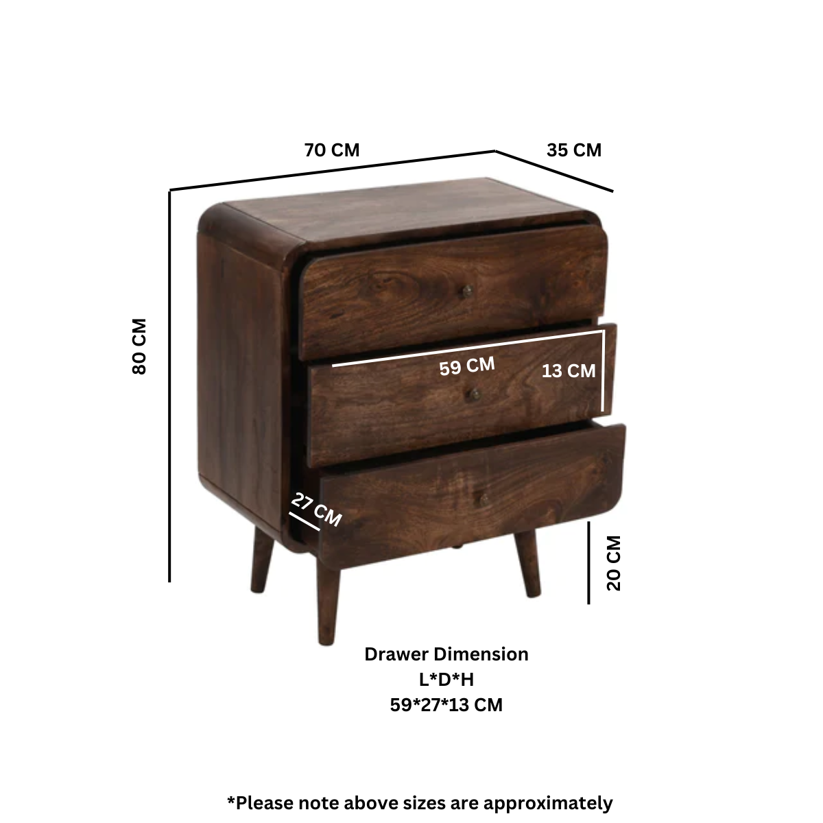 Franklin Dark Mango Wood Chest Of 3 Drawers