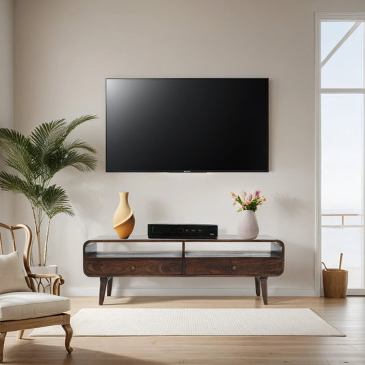 Franklin Dark Mango Wood Large TV Stand with 2 Drawers