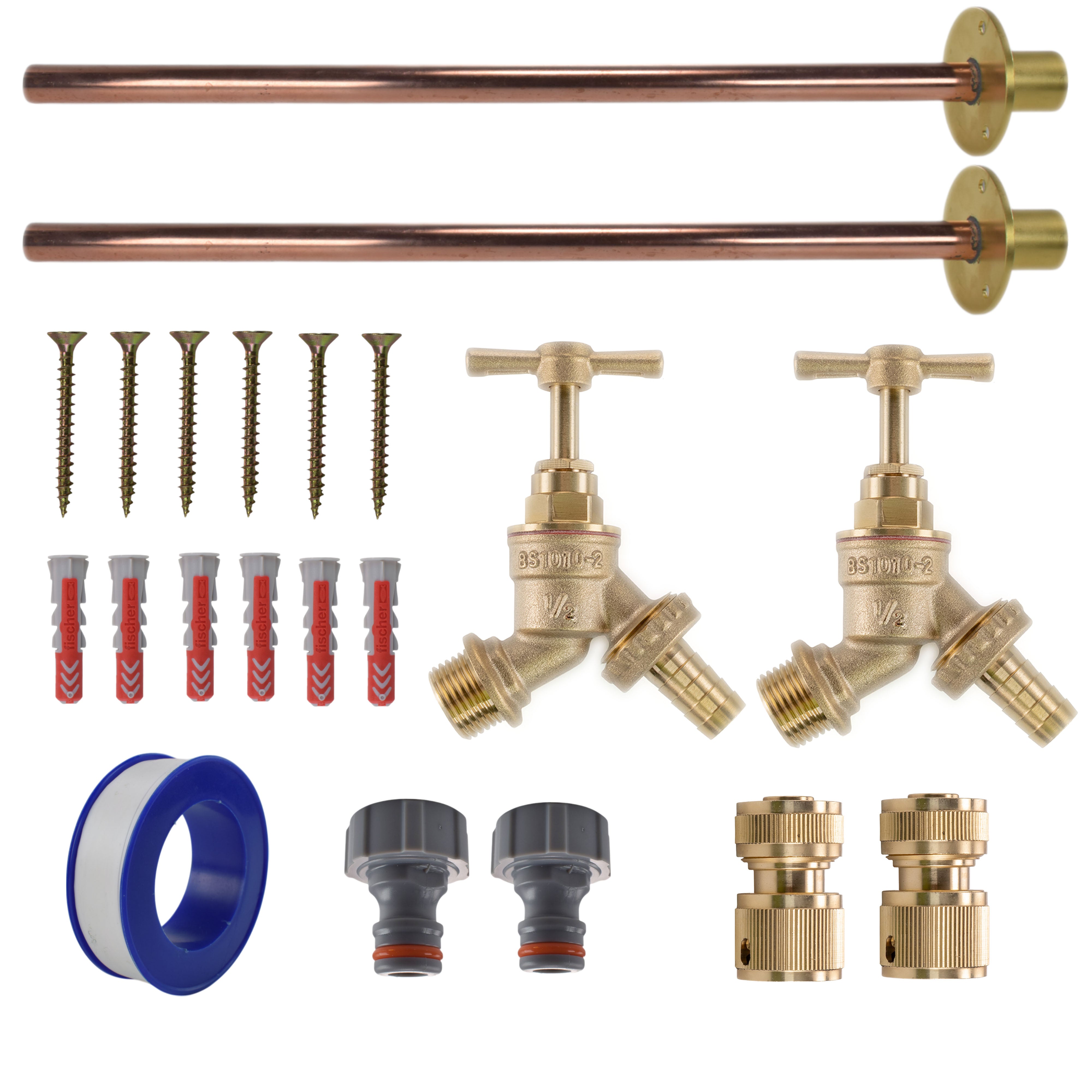 Brass Barbed Bib Tap BASIC Connection Kit x2