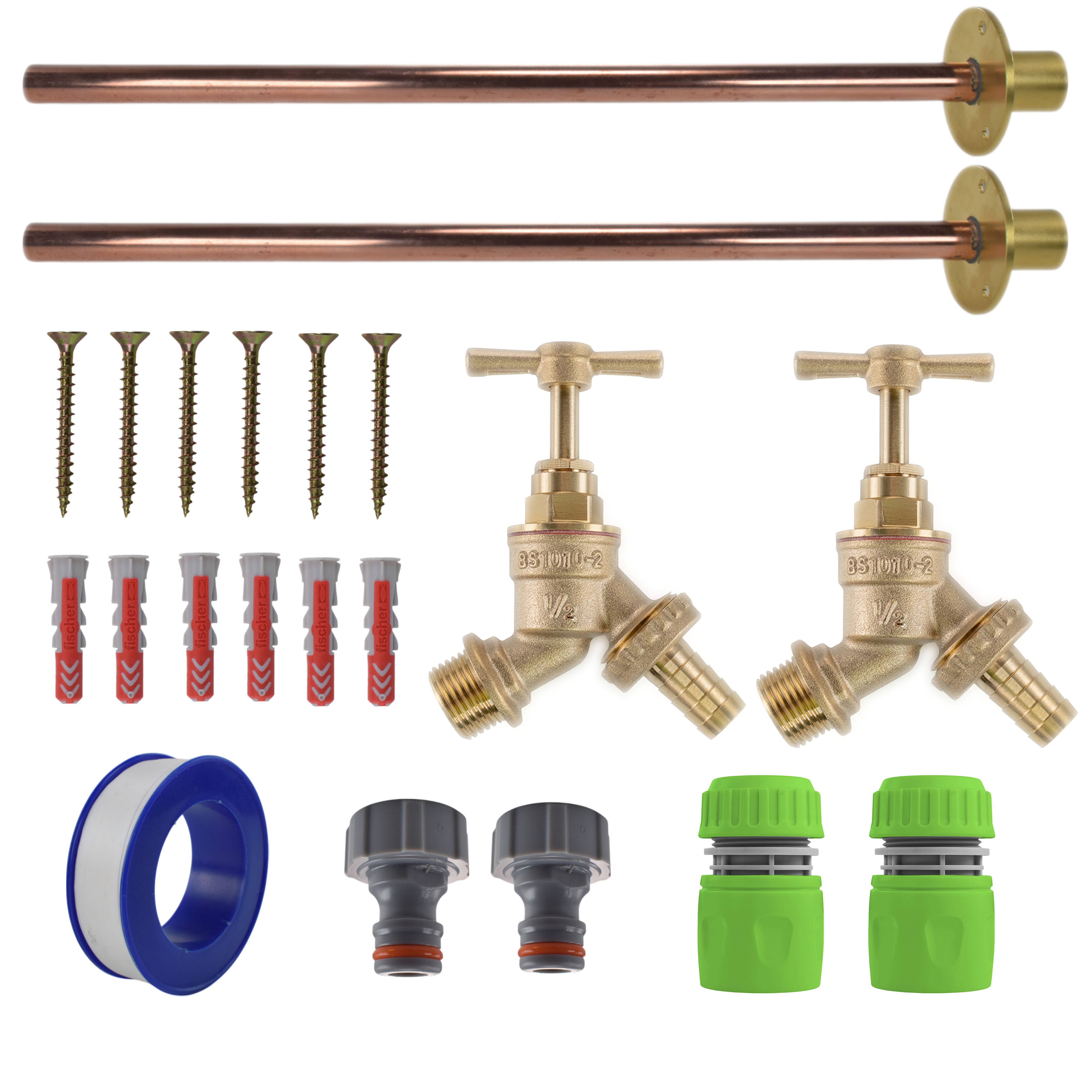 Brass Barbed Bib Tap BASIC Connection Kit x2