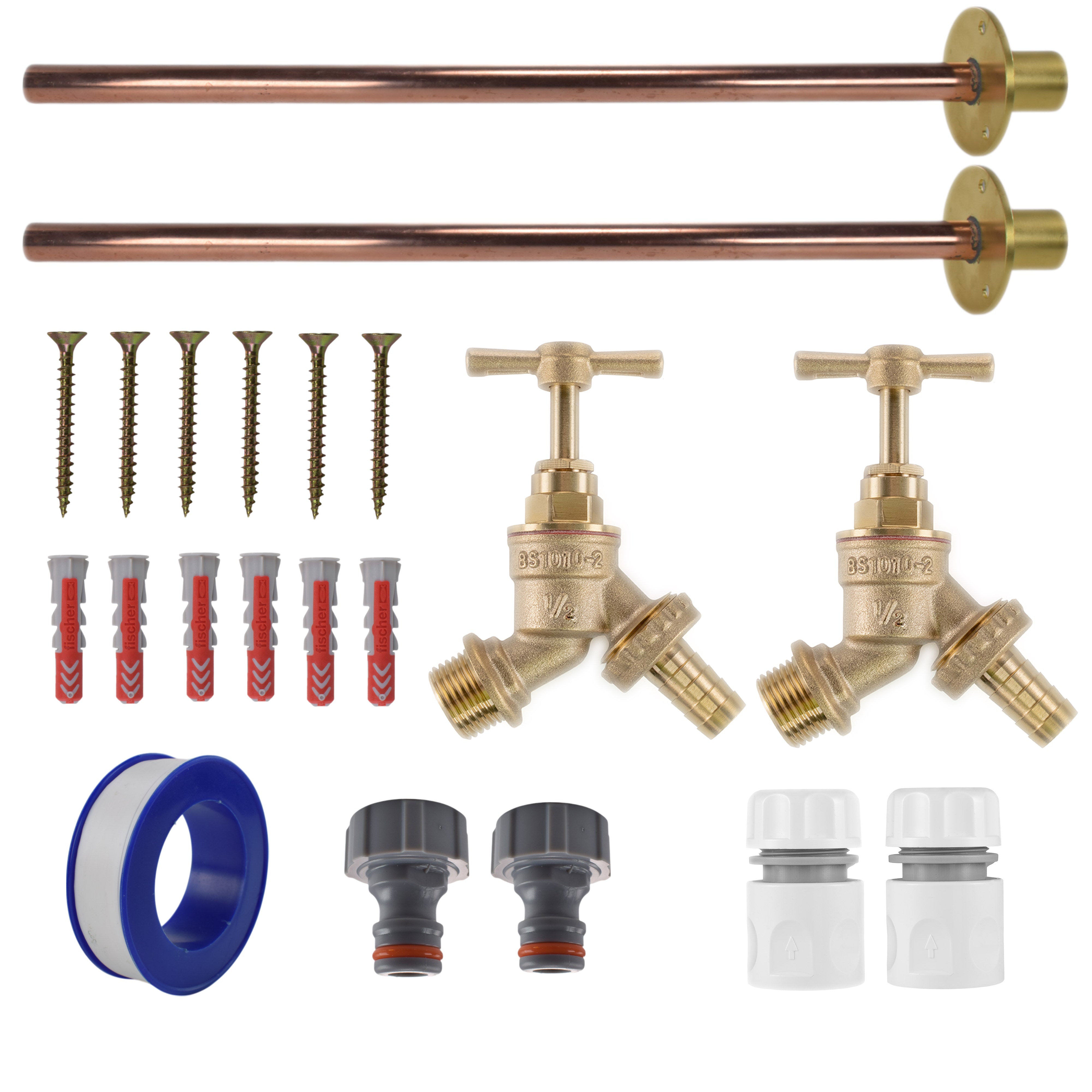 Brass Barbed Bib Tap BASIC Connection Kit x2