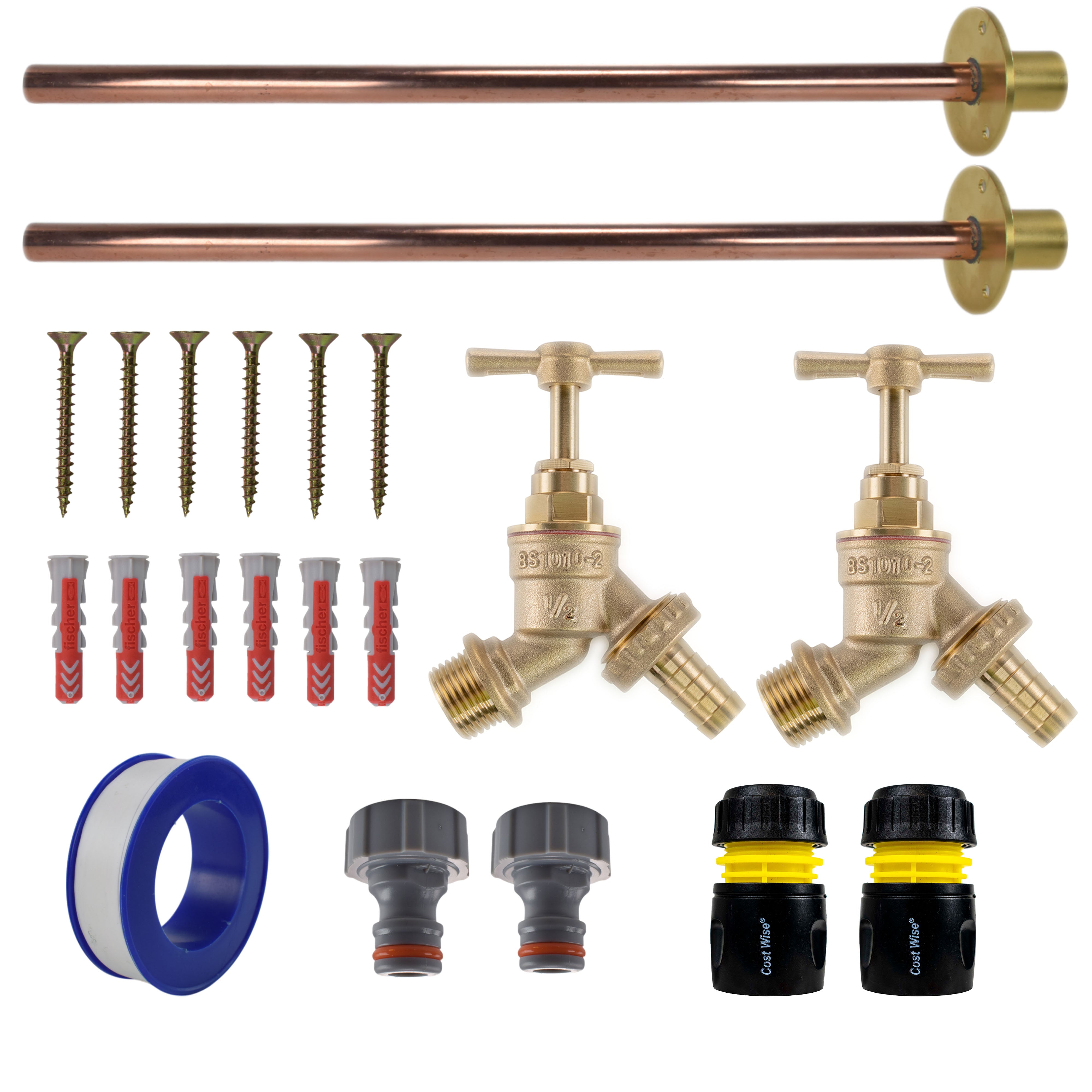 Brass Barbed Bib Tap BASIC Connection Kit x2