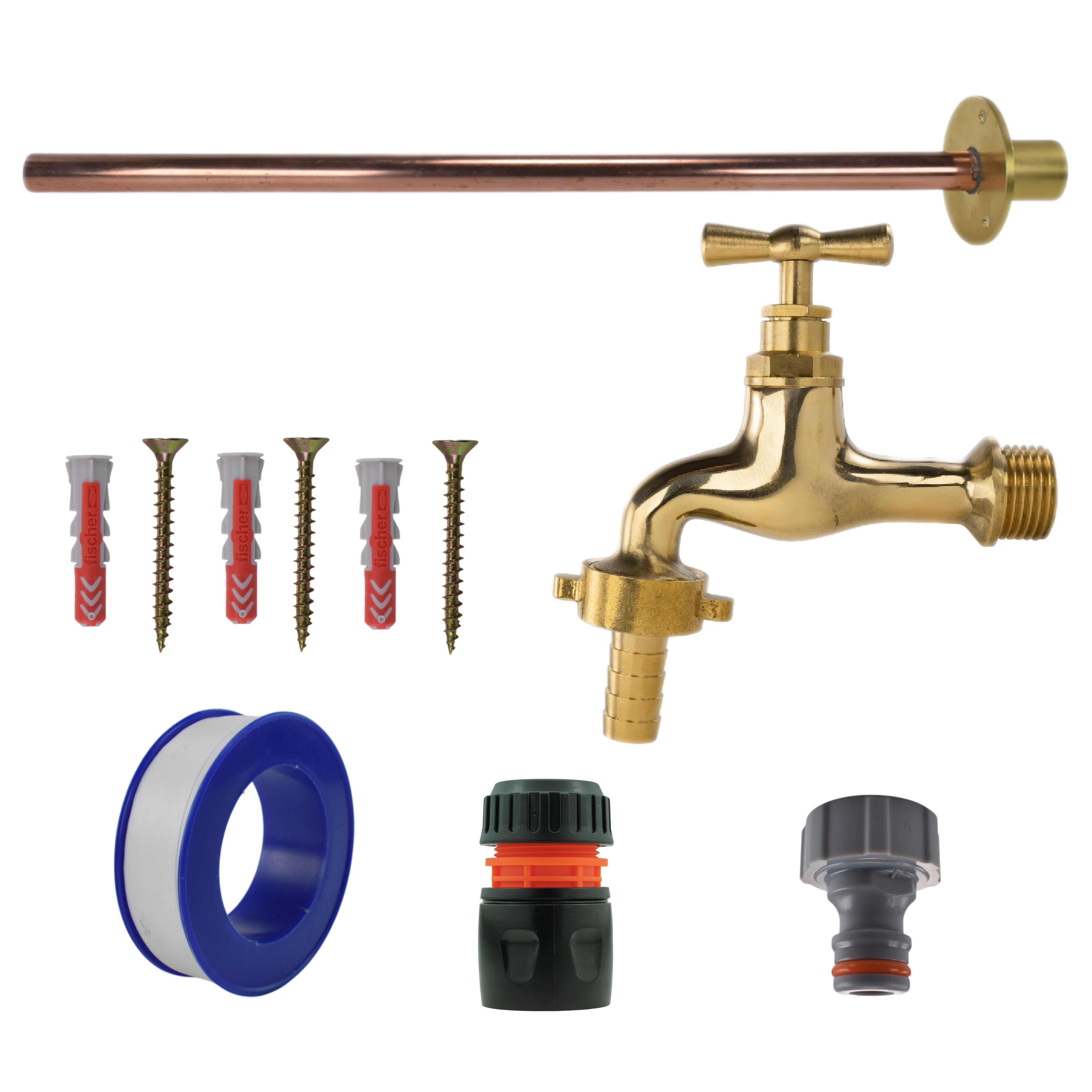 Polished Brass 13mm Barb Tap BASIC Connection Kit