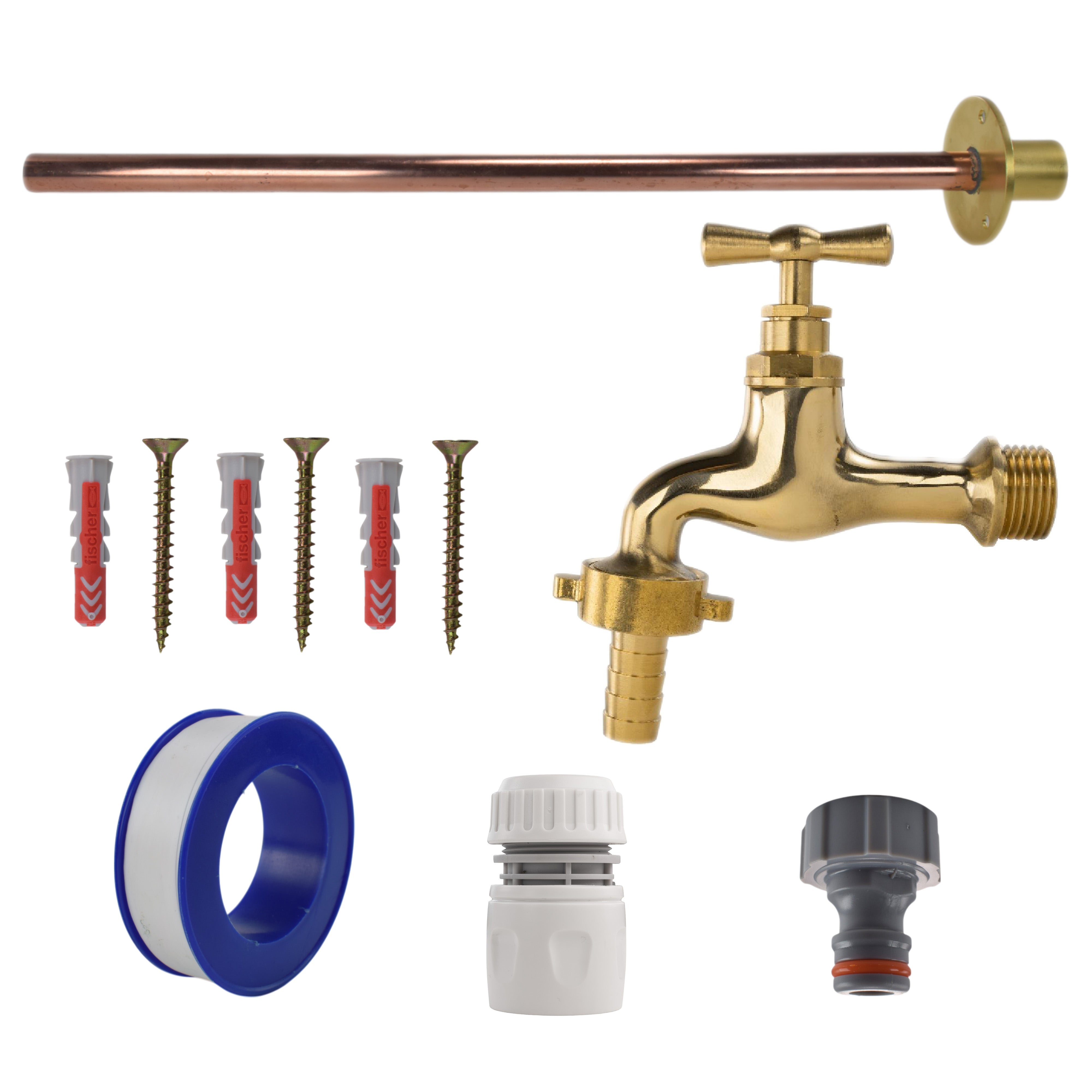 Polished Brass 13mm Barb Tap BASIC Connection Kit