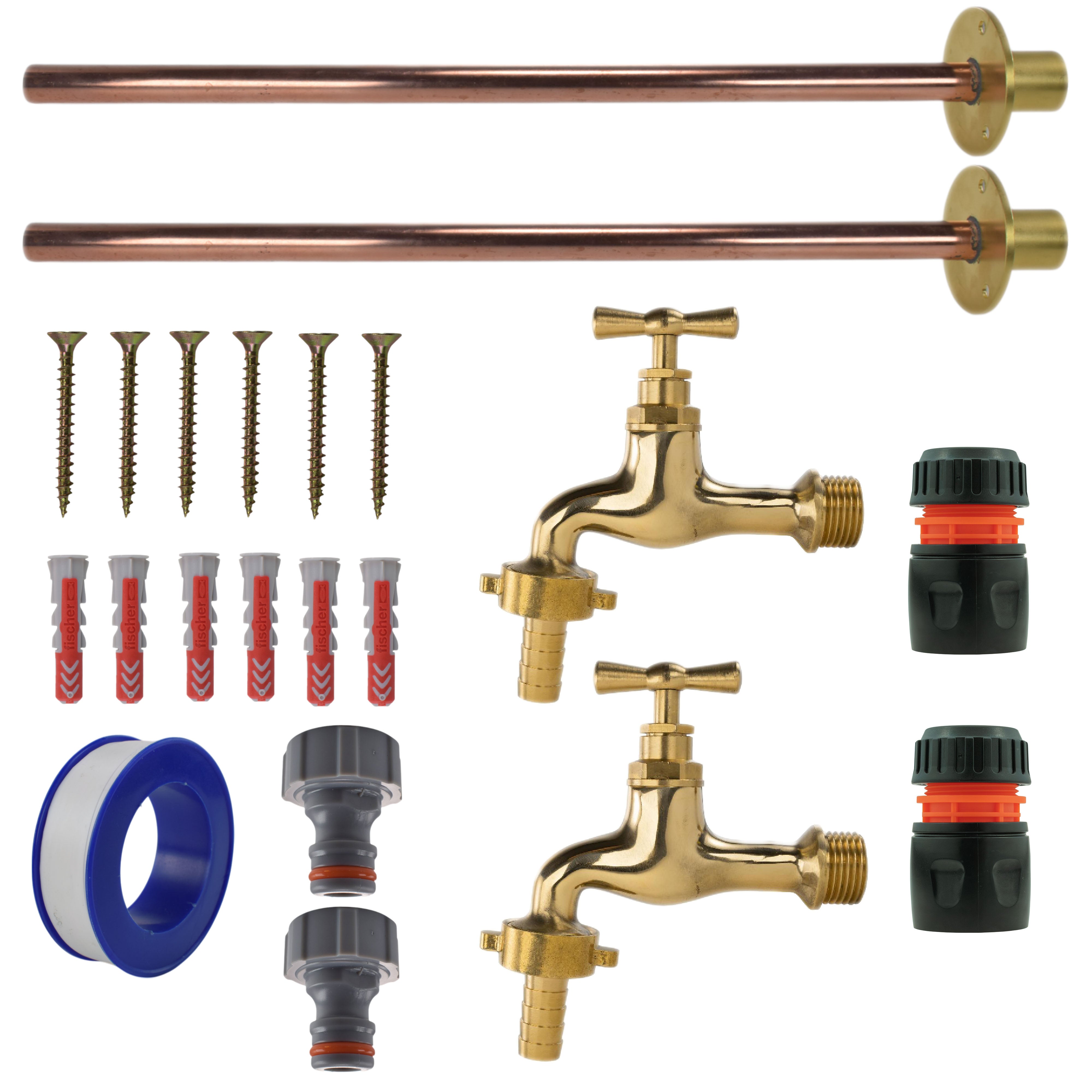 Polished Brass 13mm Barb Tap BASIC Connection Kit x2