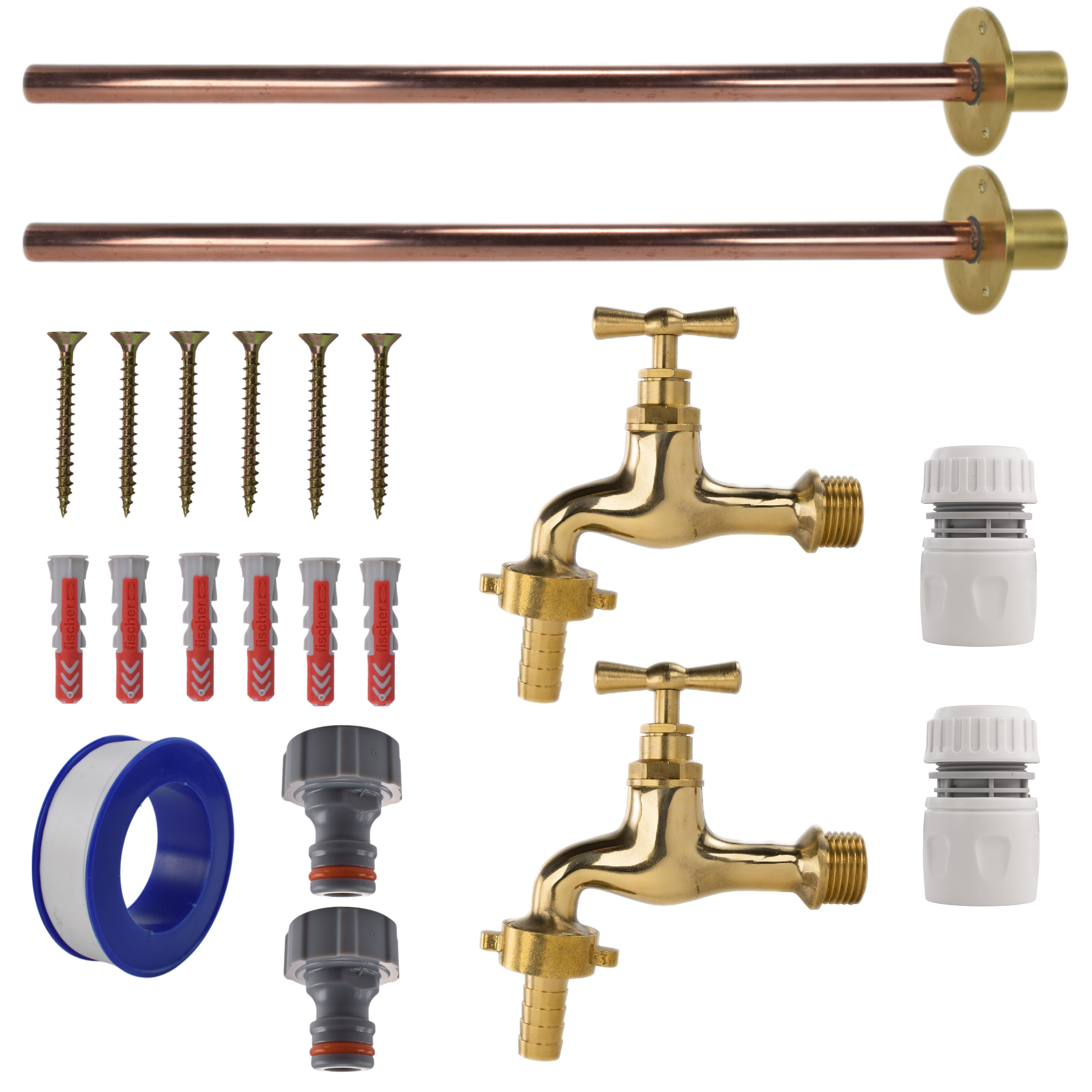 Polished Brass 13mm Barb Tap BASIC Connection Kit x2