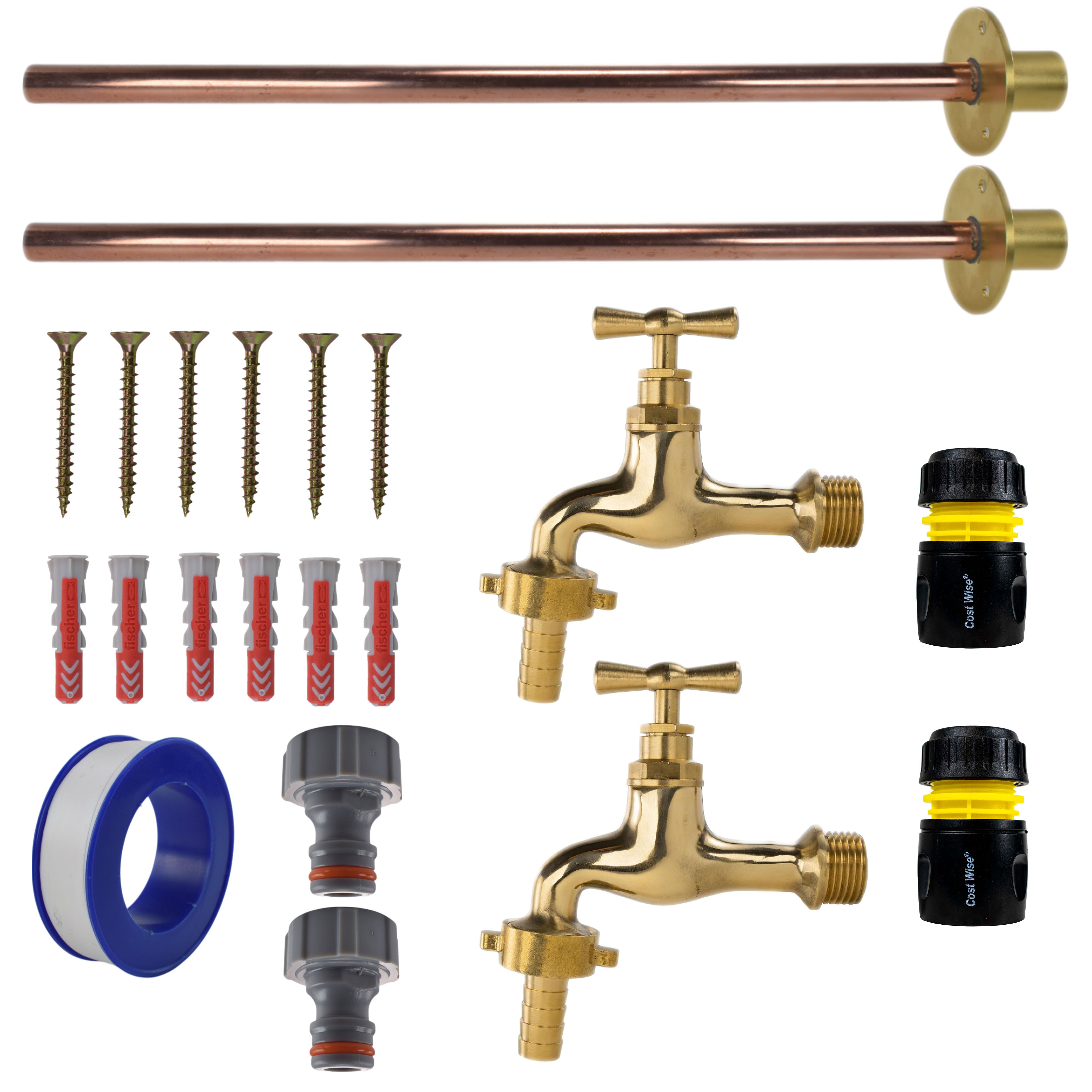 Polished Brass 13mm Barb Tap BASIC Connection Kit x2