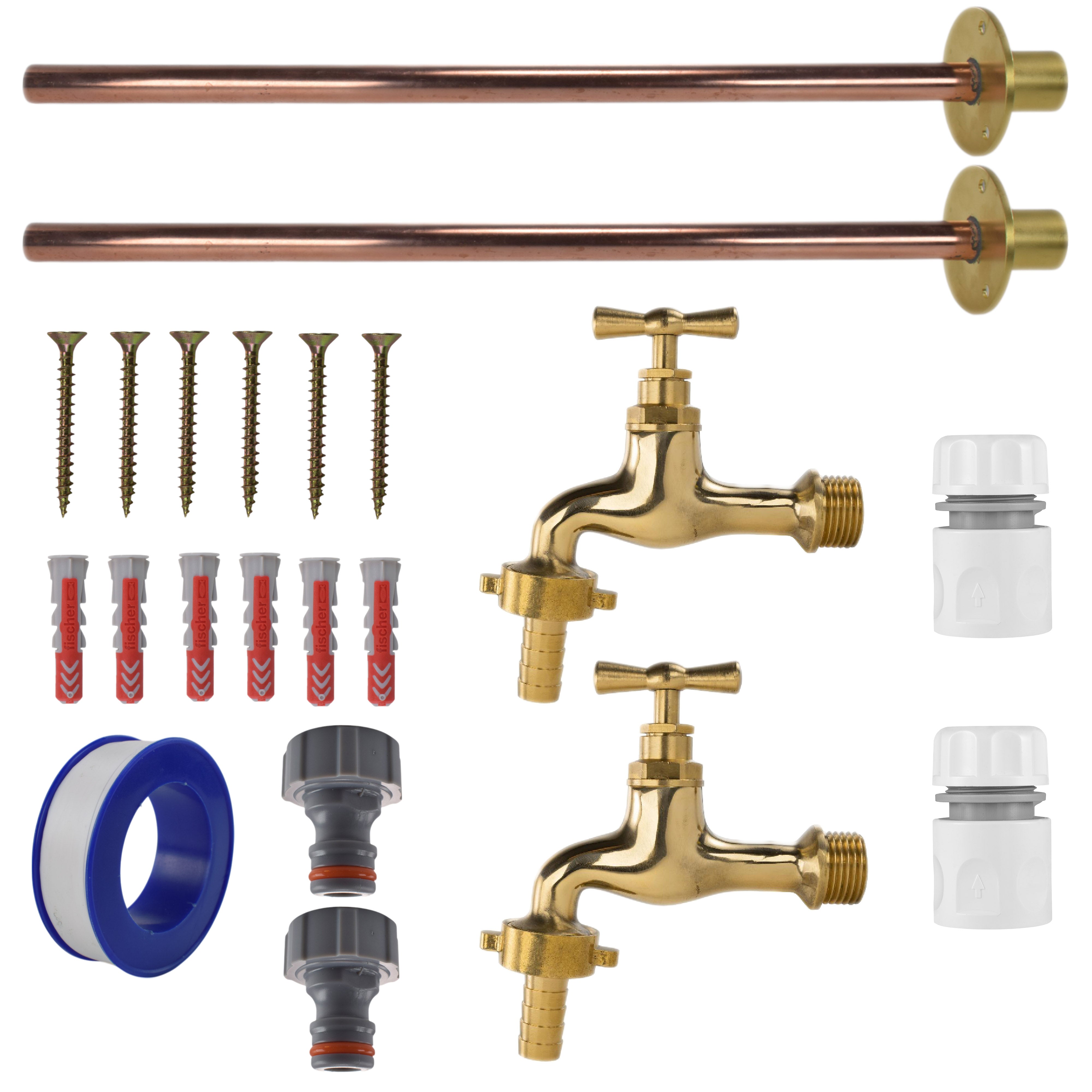 Polished Brass 13mm Barb Tap BASIC Connection Kit x2