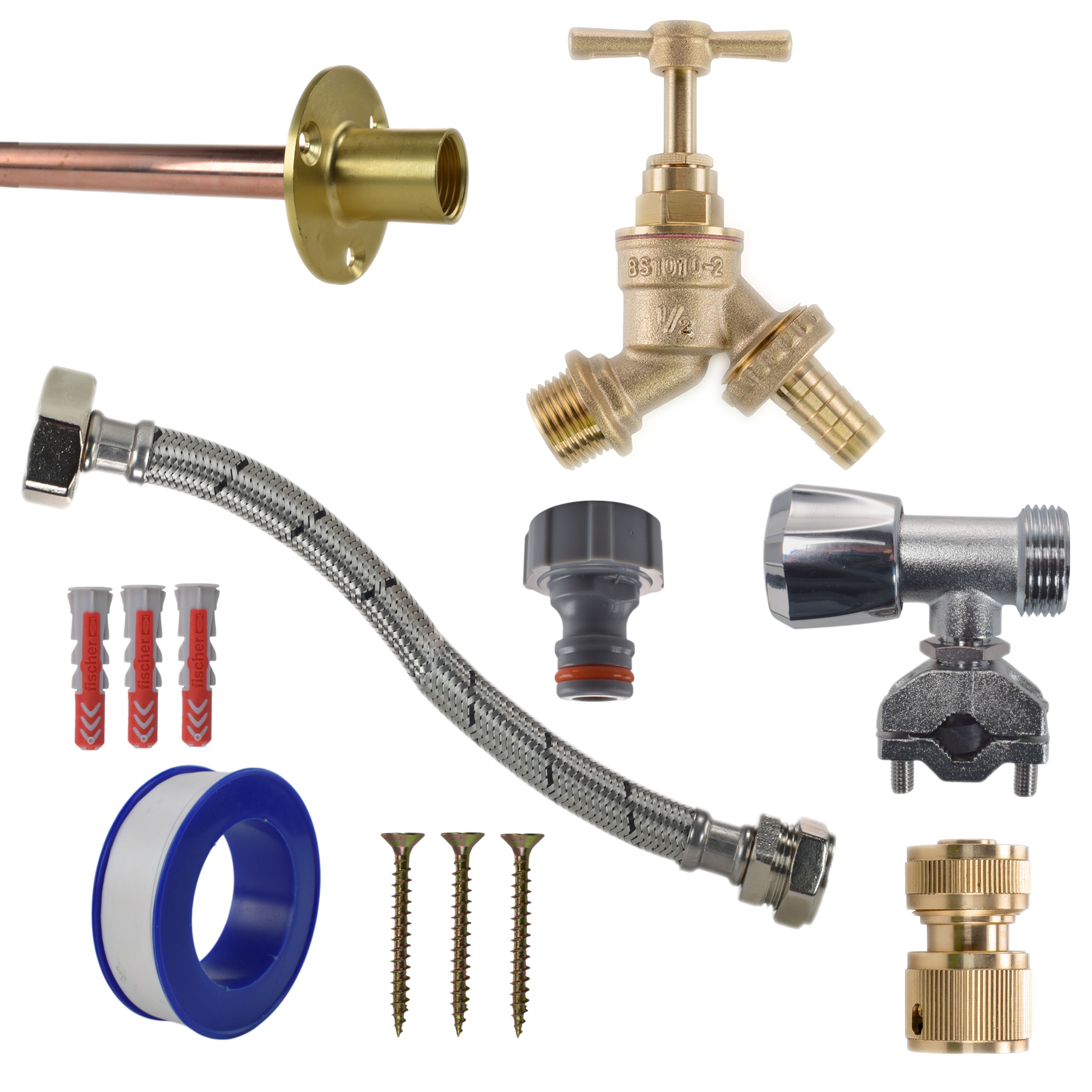 Brass Barbed Bib Tap FULL Connection Kit