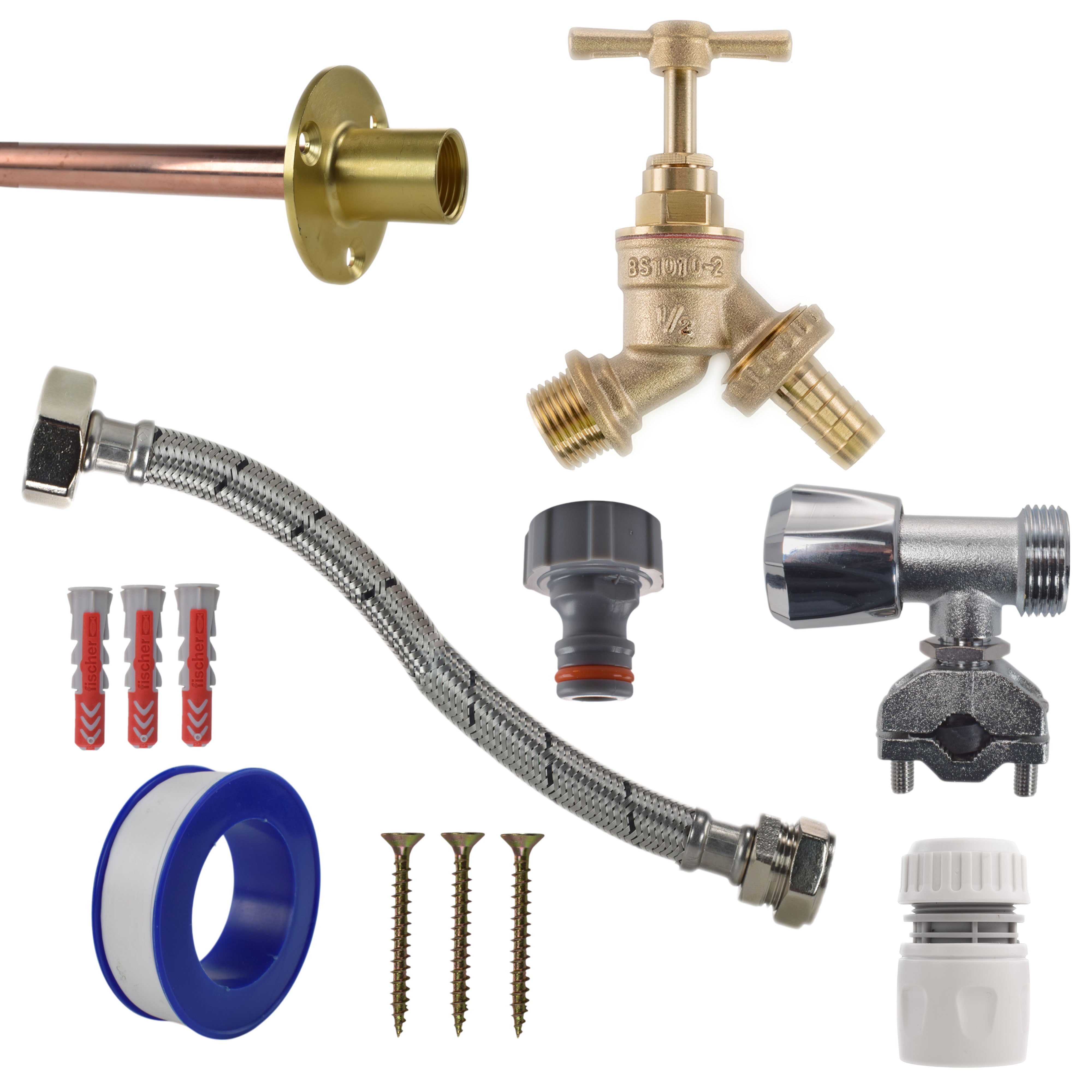 Brass Barbed Bib Tap FULL Connection Kit