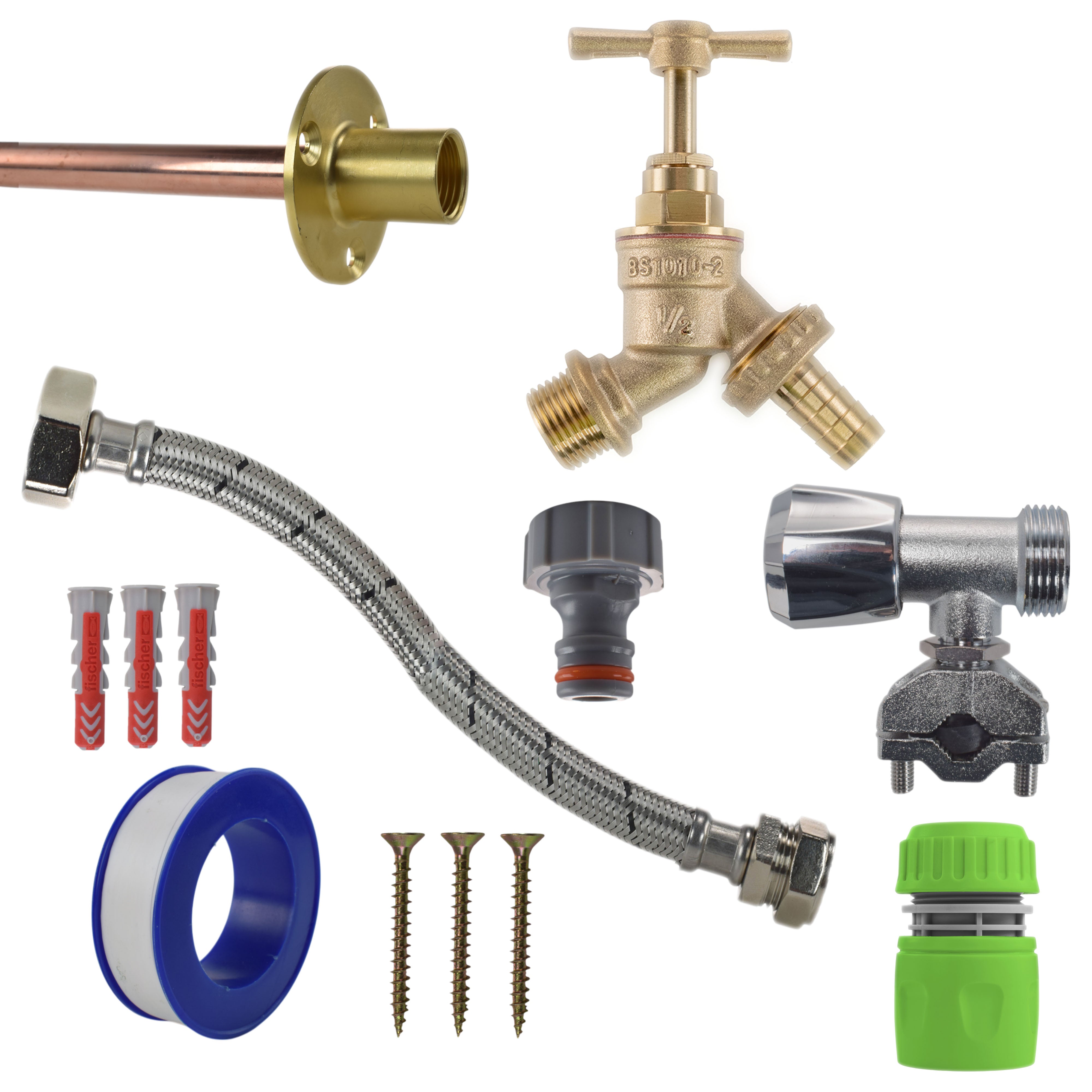 Brass Barbed Bib Tap FULL Connection Kit