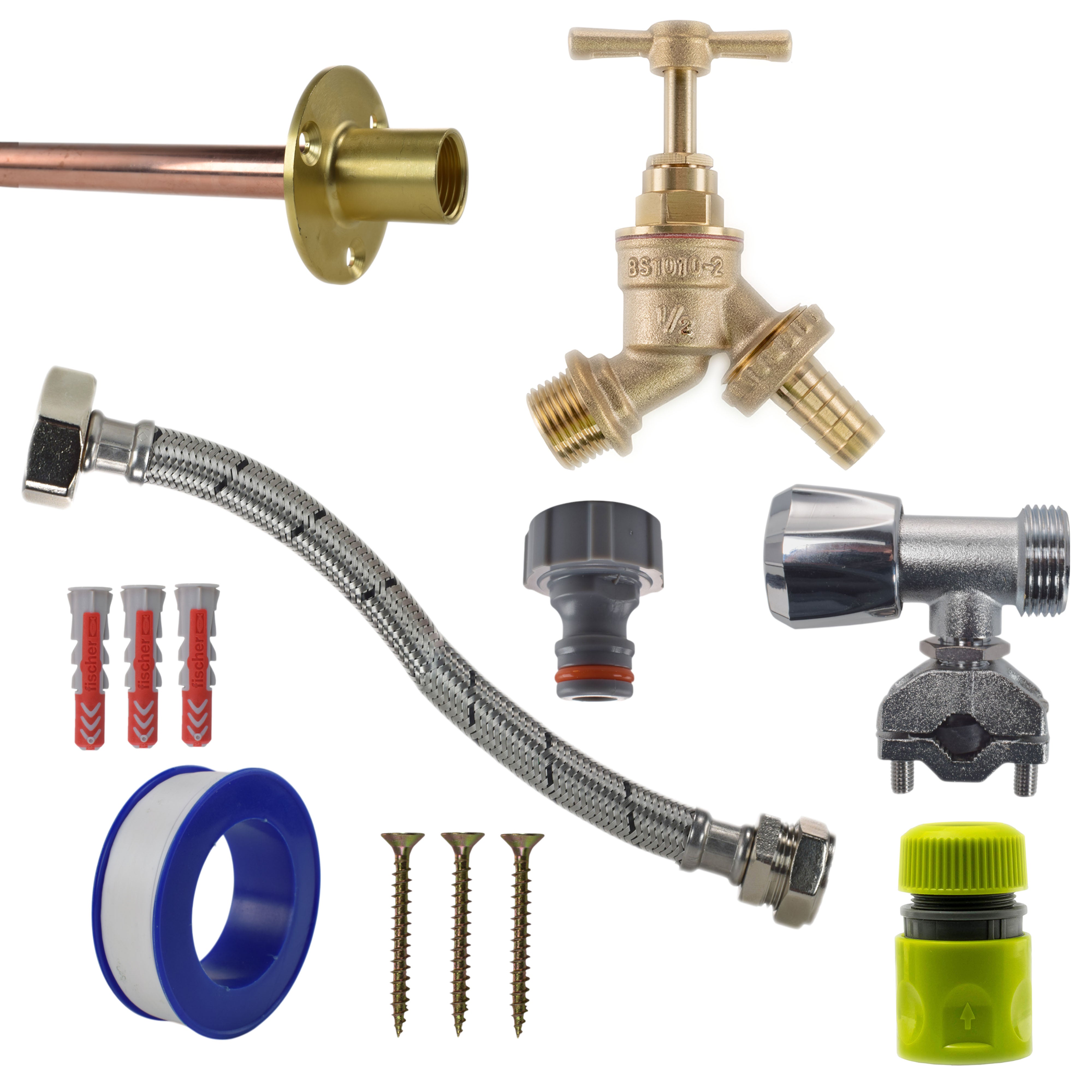 Brass Barbed Bib Tap FULL Connection Kit