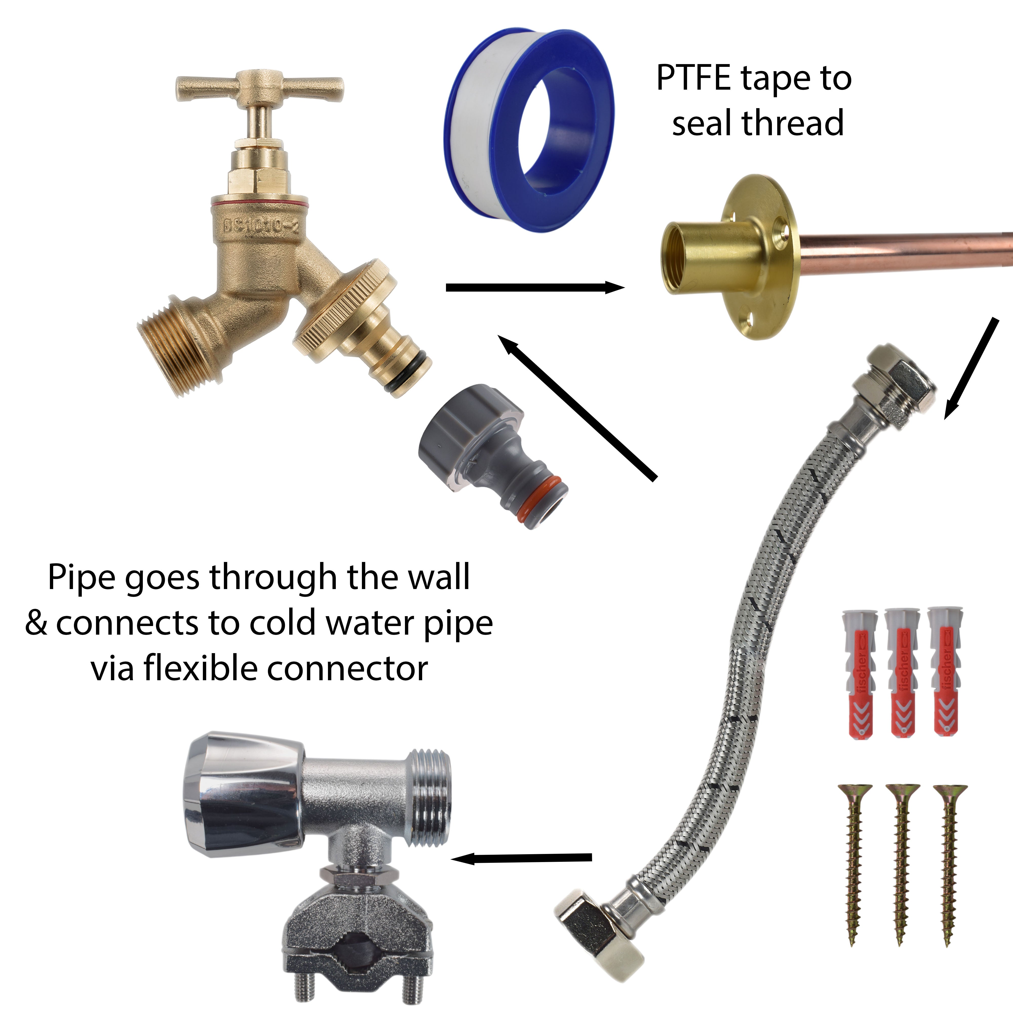 Brass Quick Connect Bib Tap FULL Connection Kit