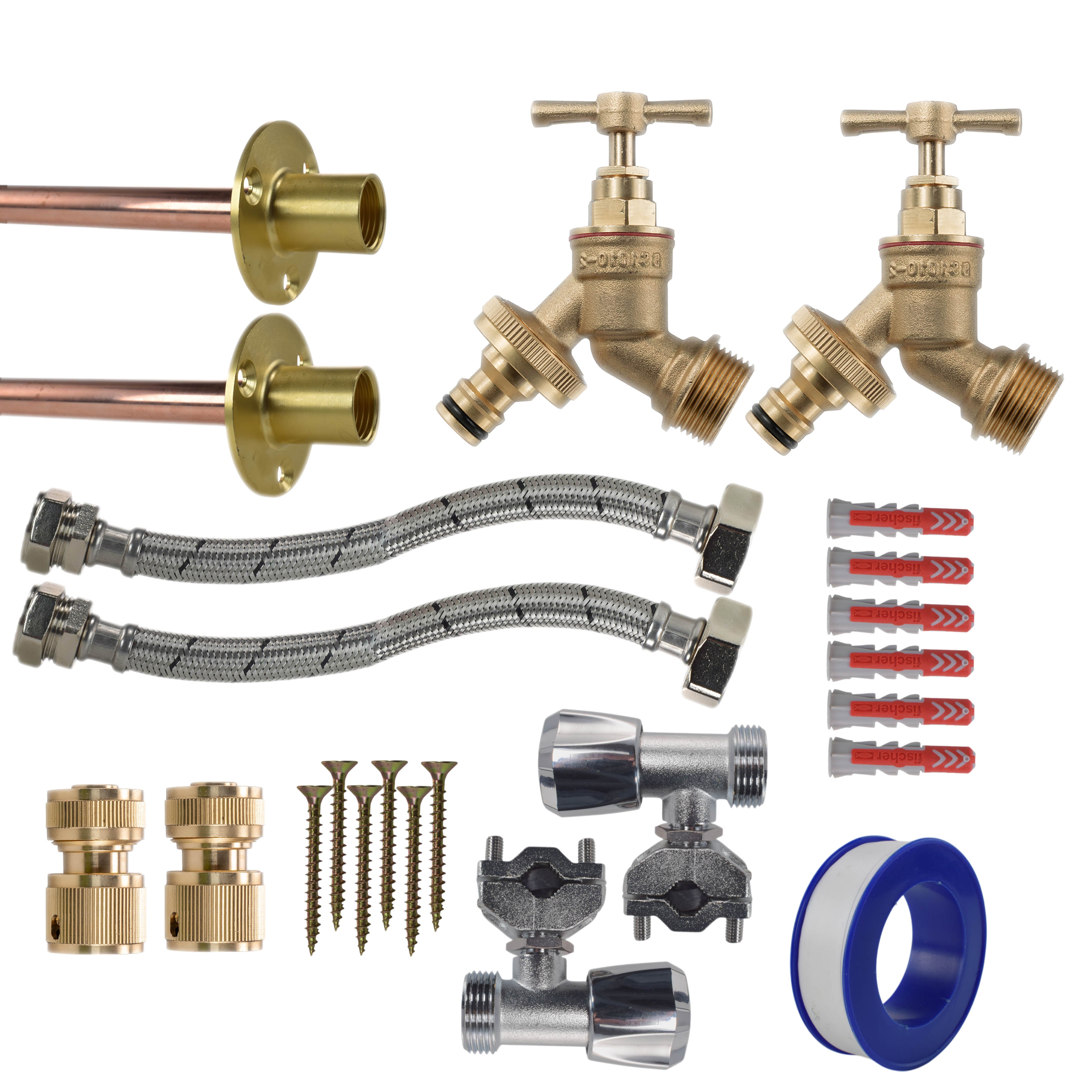Brass Quick Connect Bib Tap FULL Connection Kit x2