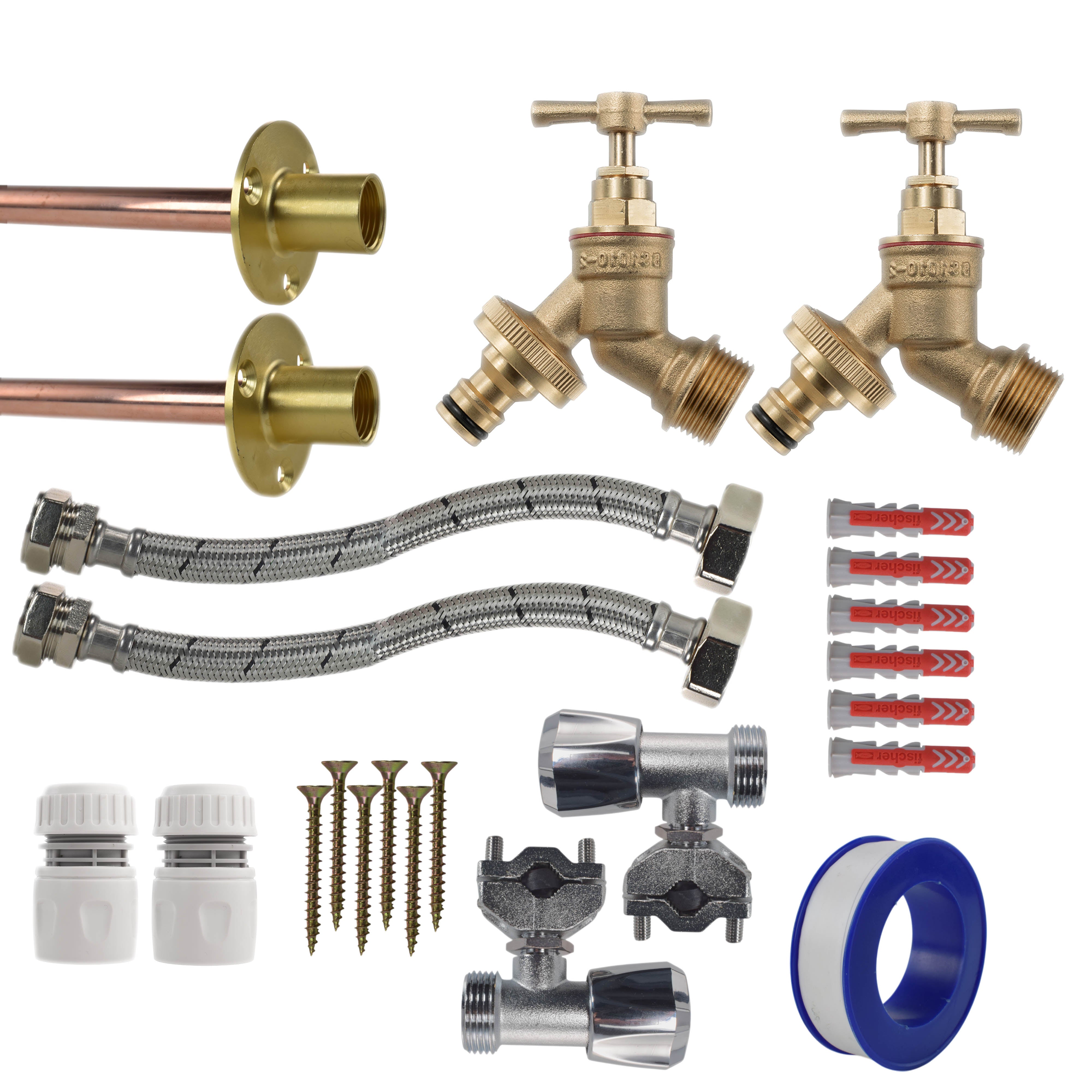 Brass Quick Connect Bib Tap FULL Connection Kit x2