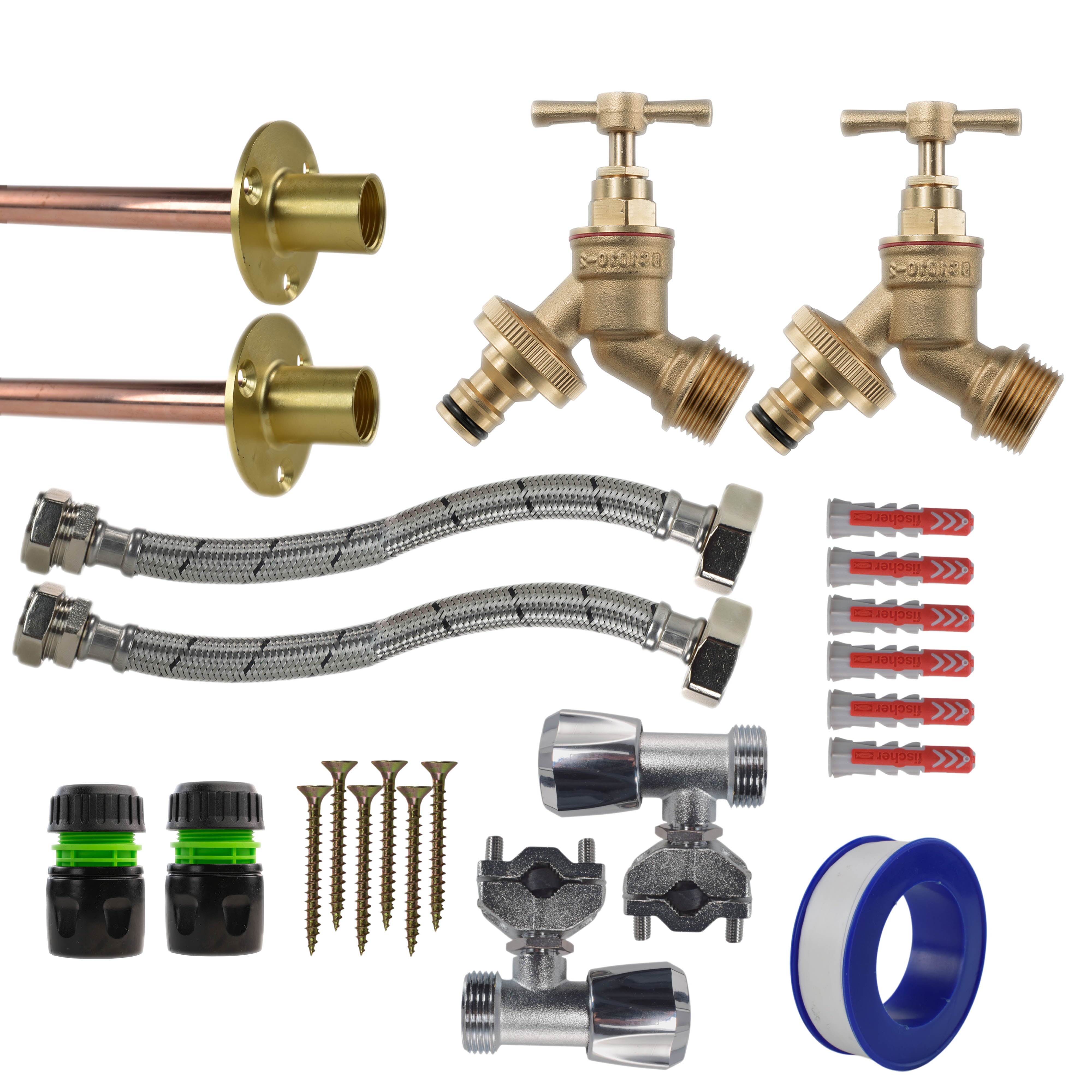 Brass Quick Connect Bib Tap FULL Connection Kit x2