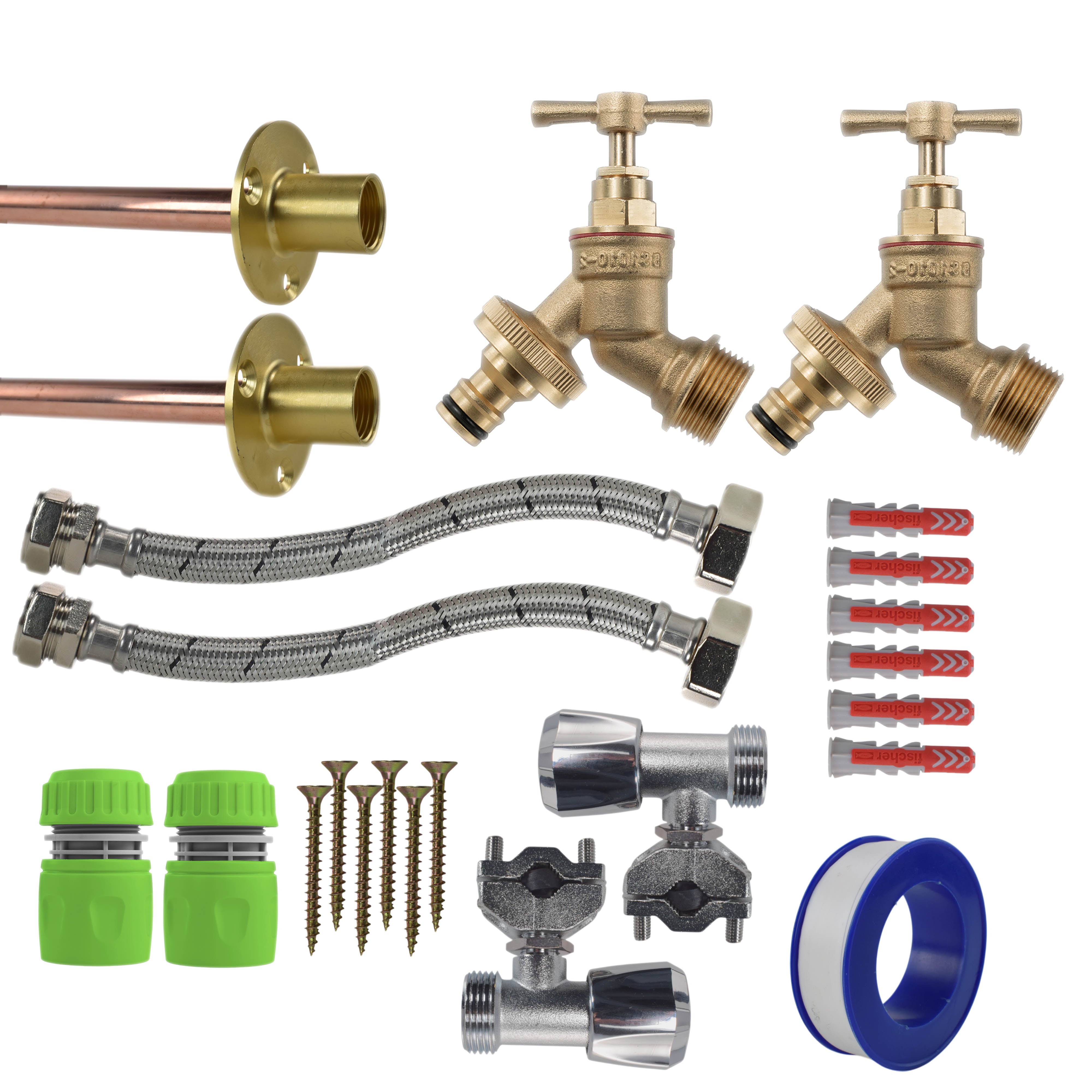 Brass Quick Connect Bib Tap FULL Connection Kit x2