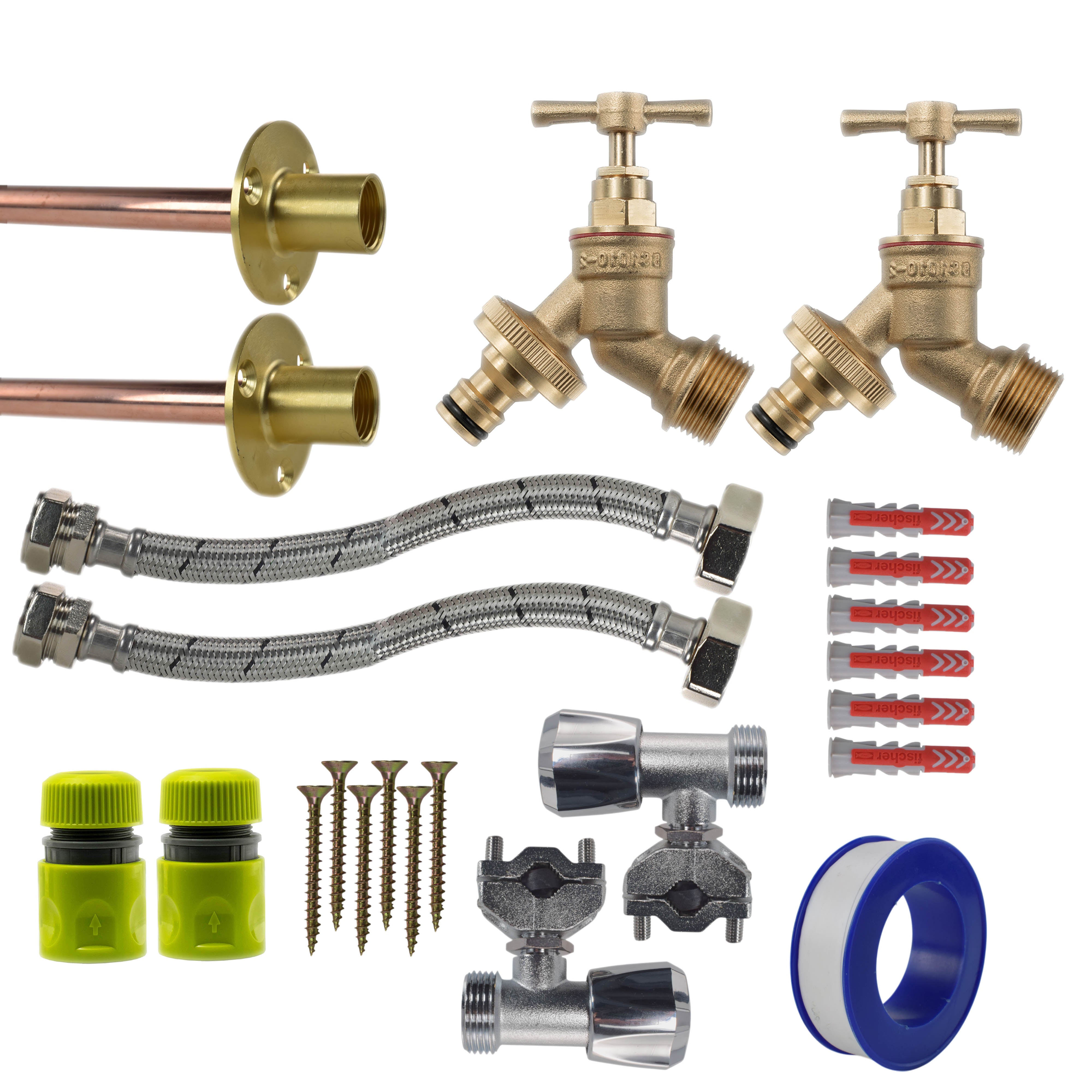 Brass Quick Connect Bib Tap FULL Connection Kit x2