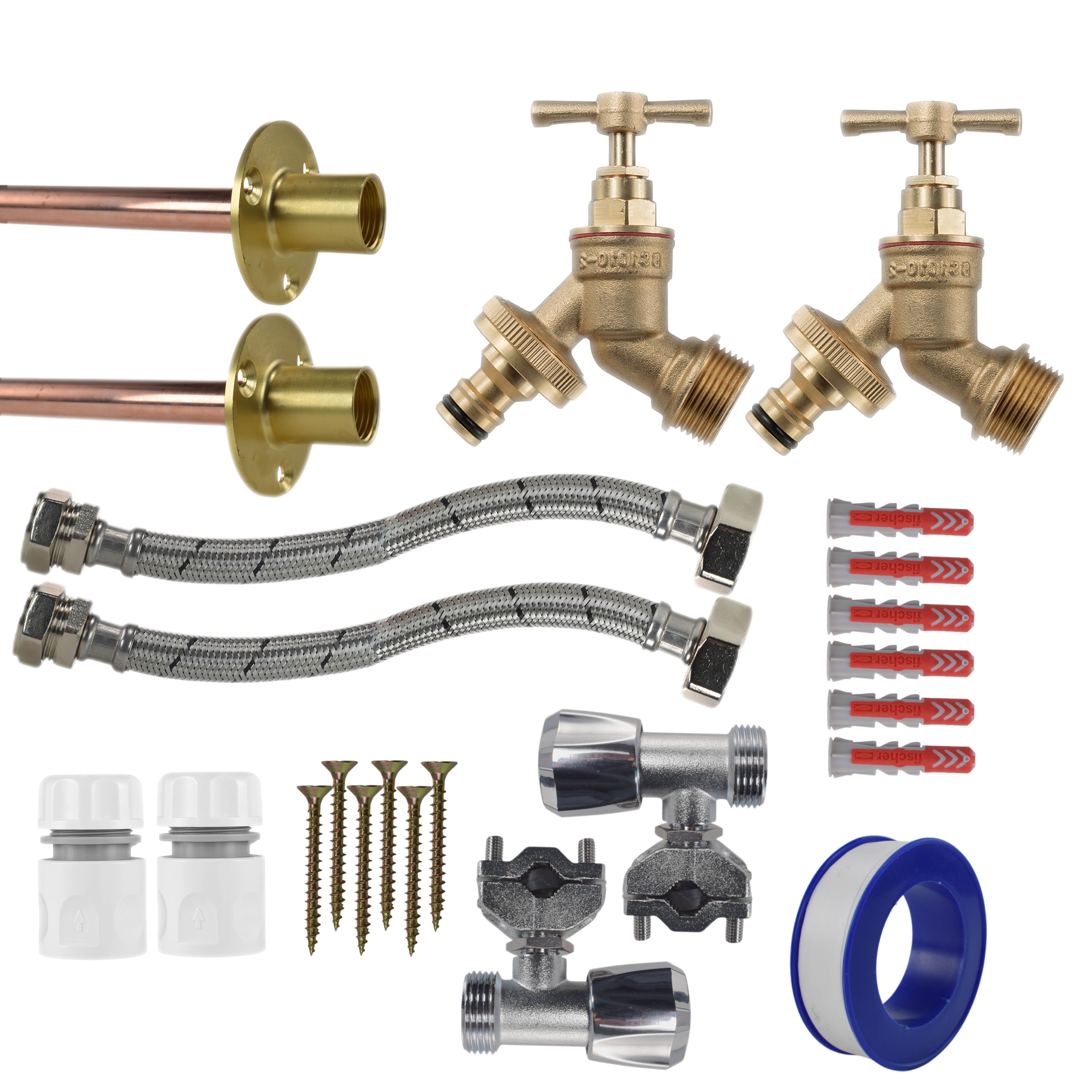 Brass Quick Connect Bib Tap FULL Connection Kit x2