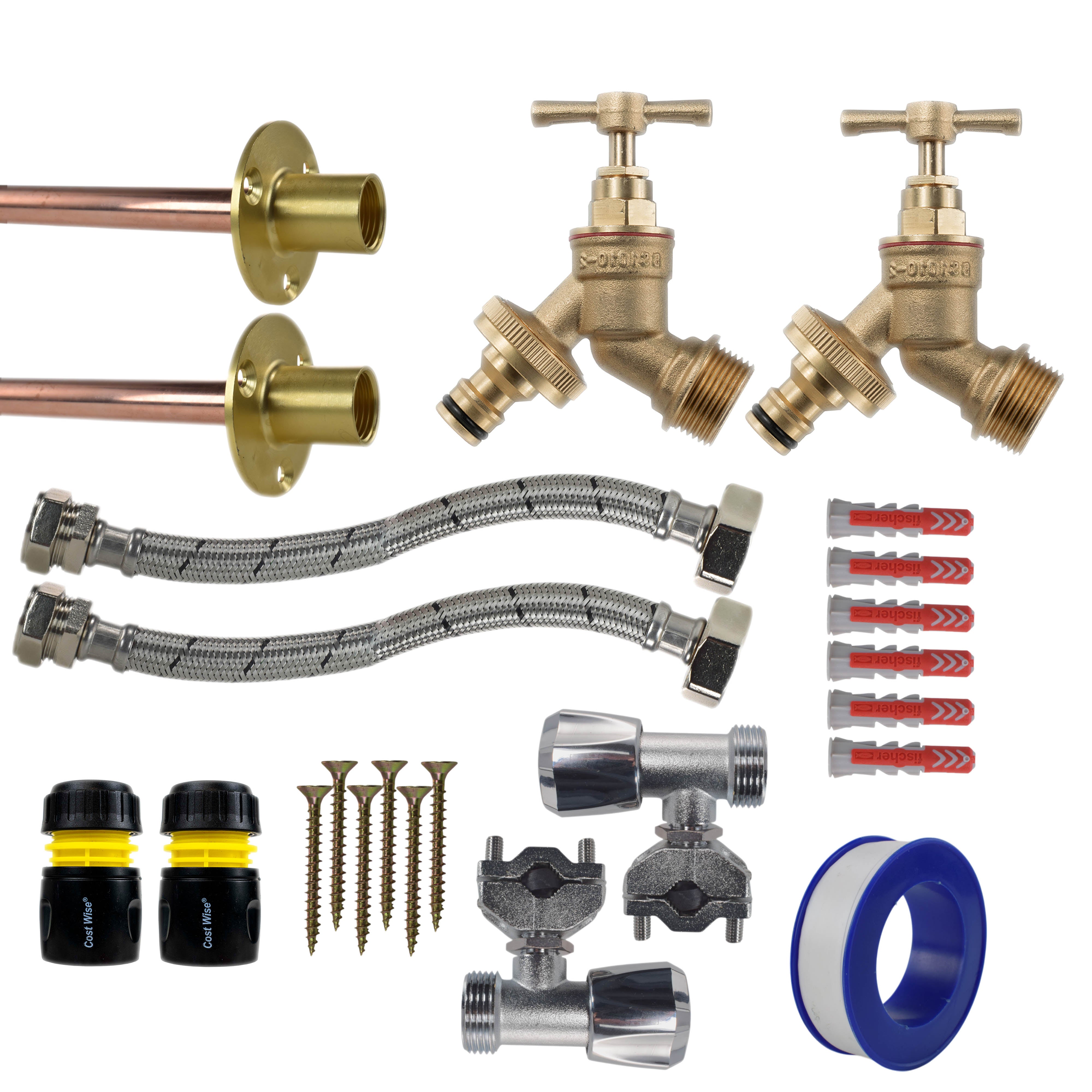 Brass Quick Connect Bib Tap FULL Connection Kit x2
