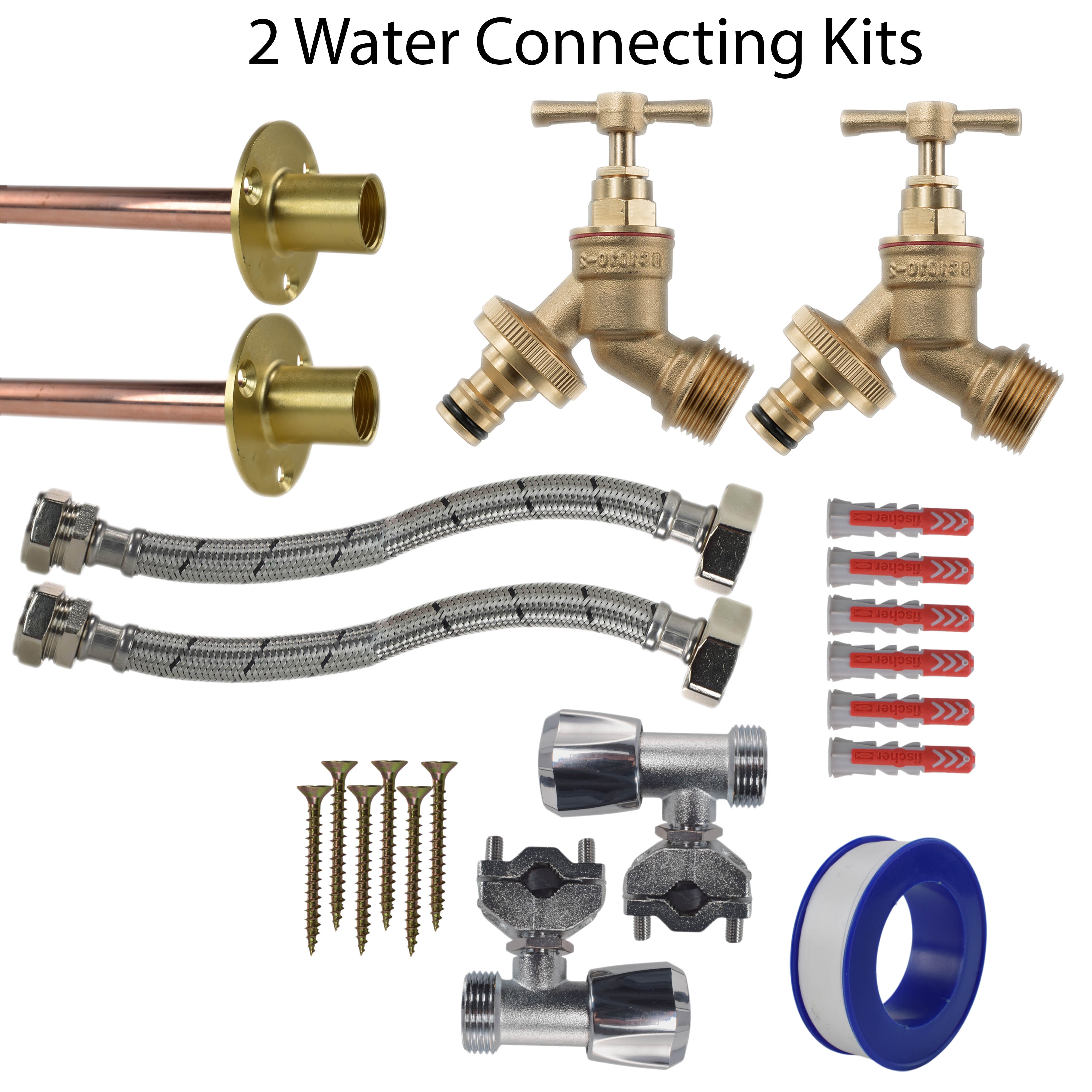 Brass Quick Connect Bib Tap FULL Connection Kit x2