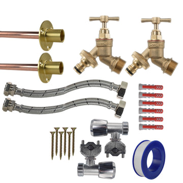 Brass Quick Connect Bib Tap FULL Connection Kit x2