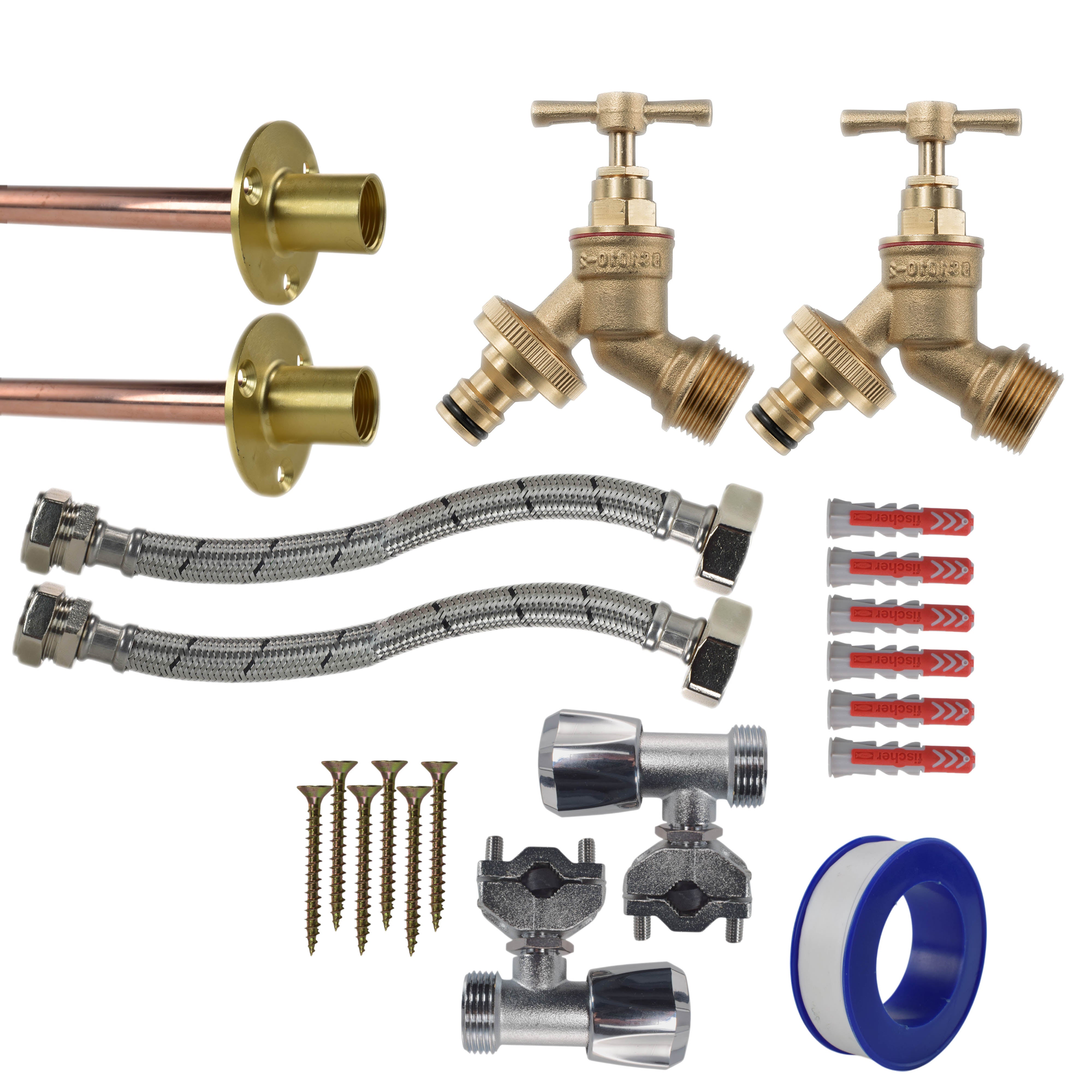 Brass Quick Connect Bib Tap FULL Connection Kit x2