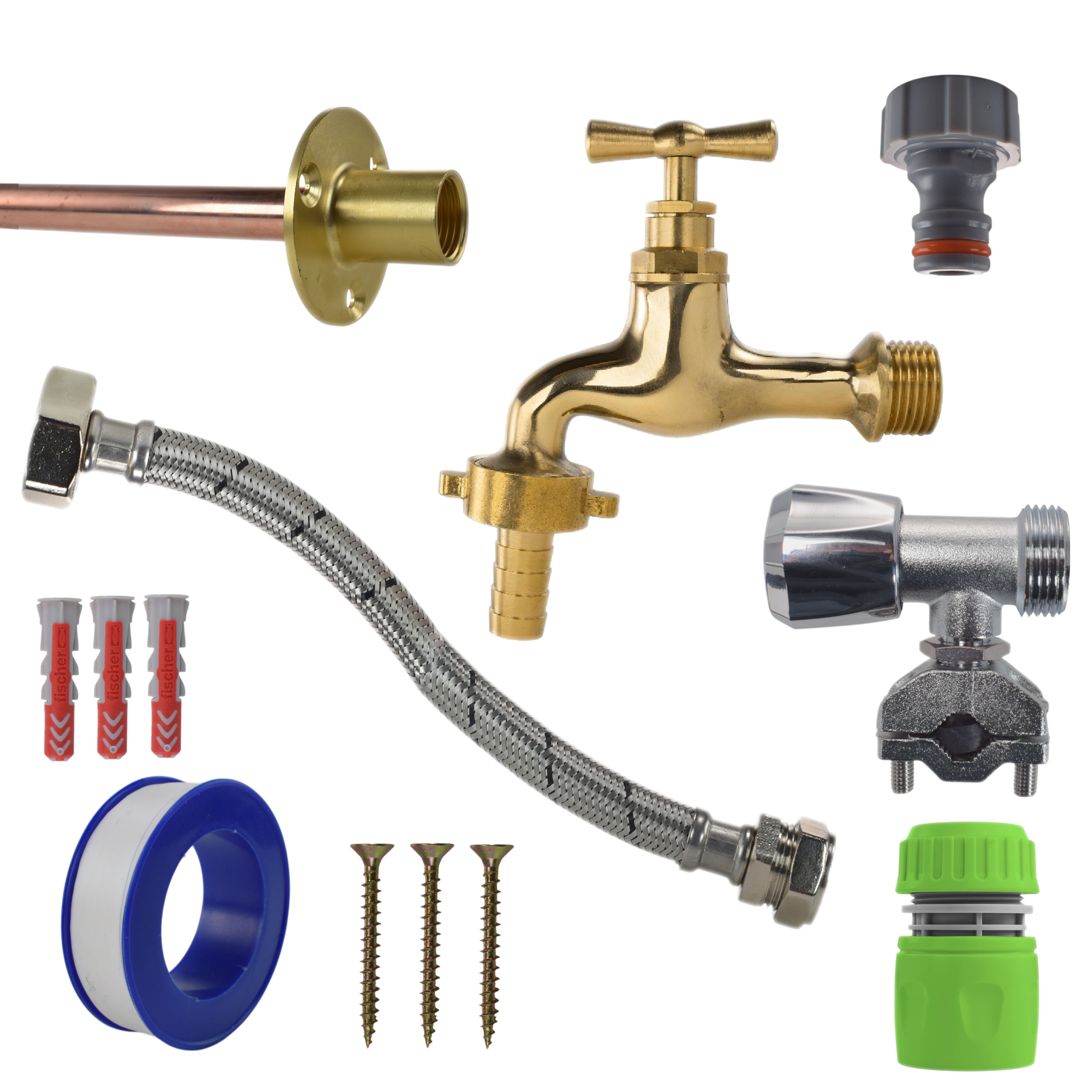 Polished Brass 13mm Barb Tap FULL Connection Kit