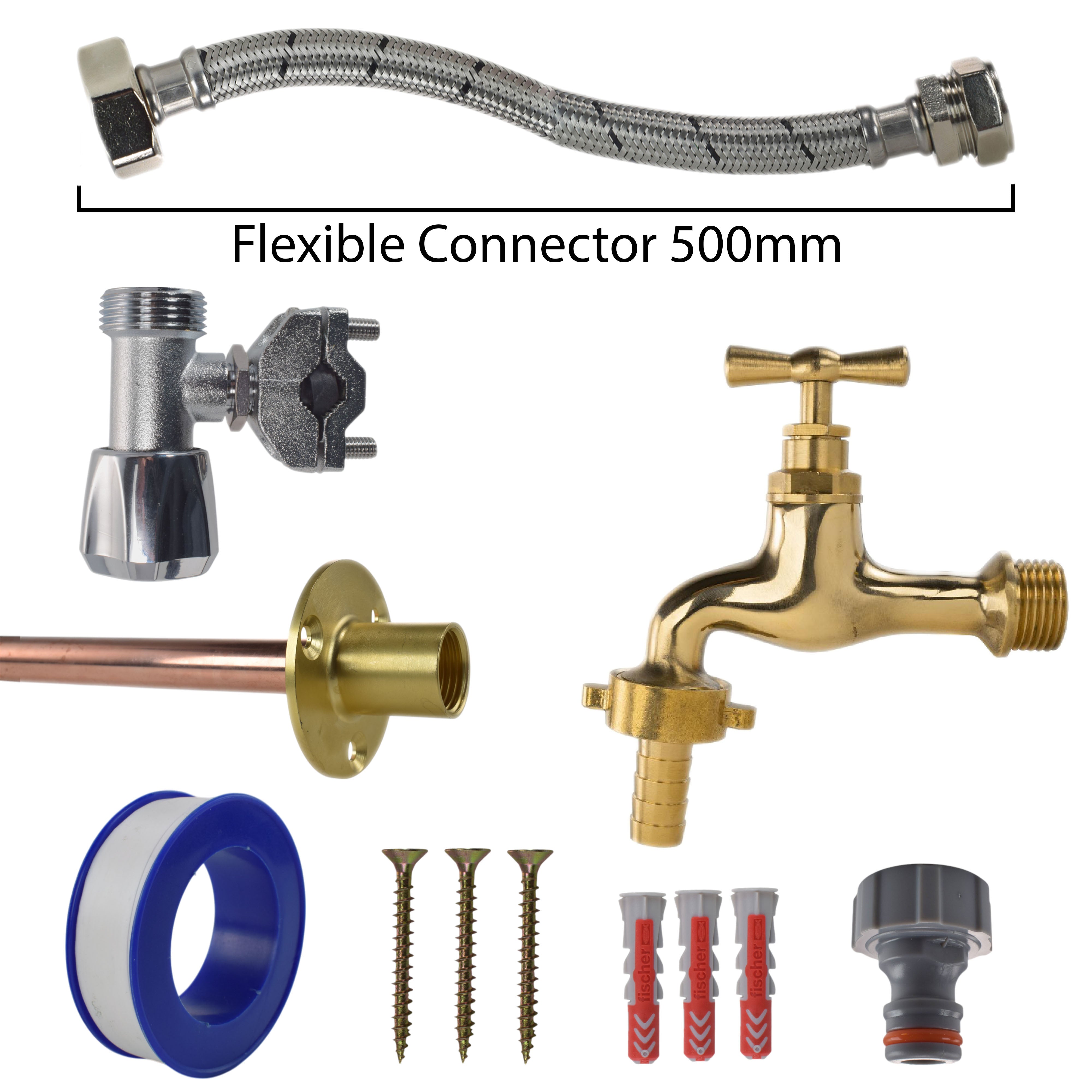 Polished Brass 13mm Barb Tap FULL Connection Kit