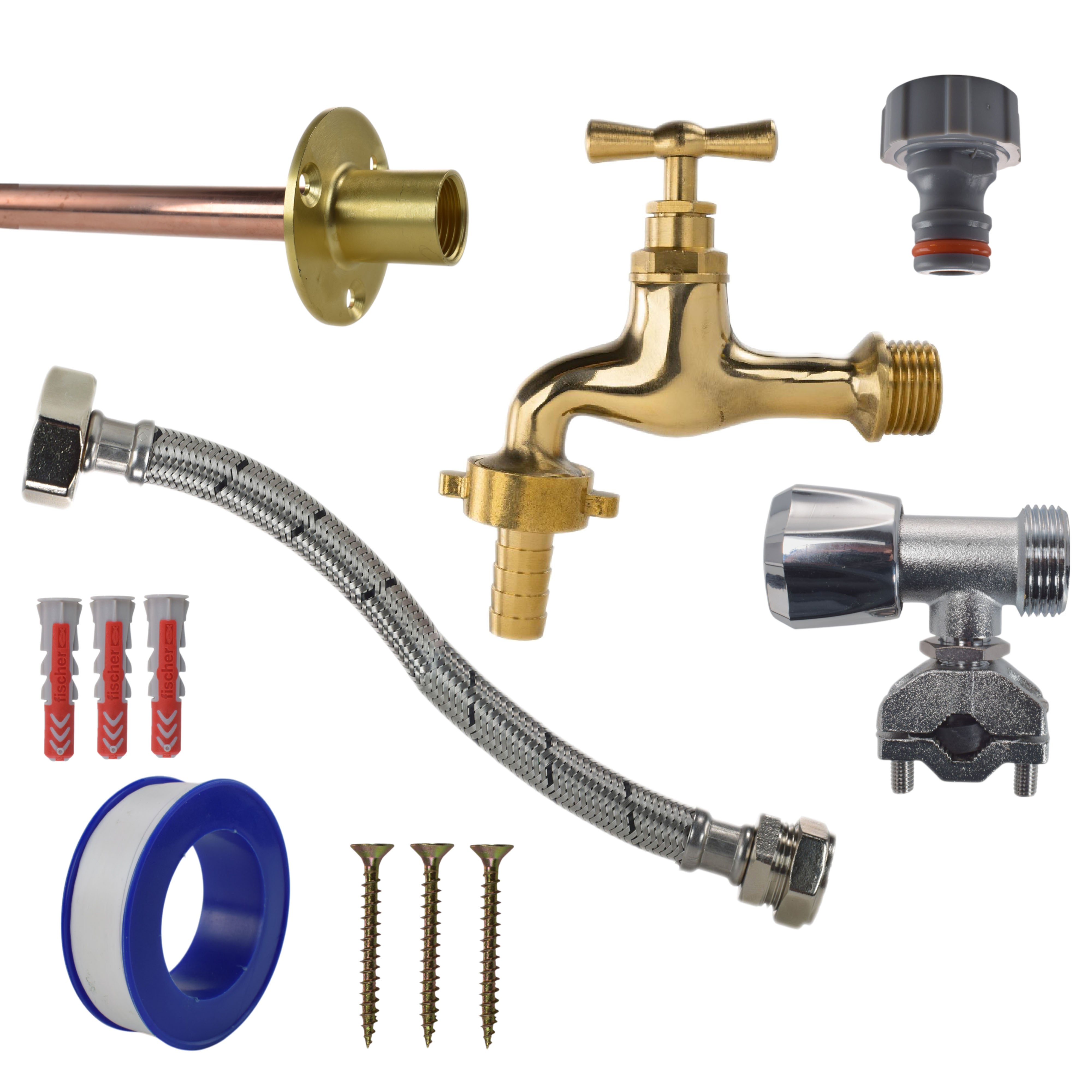 Polished Brass 13mm Barb Tap FULL Connection Kit