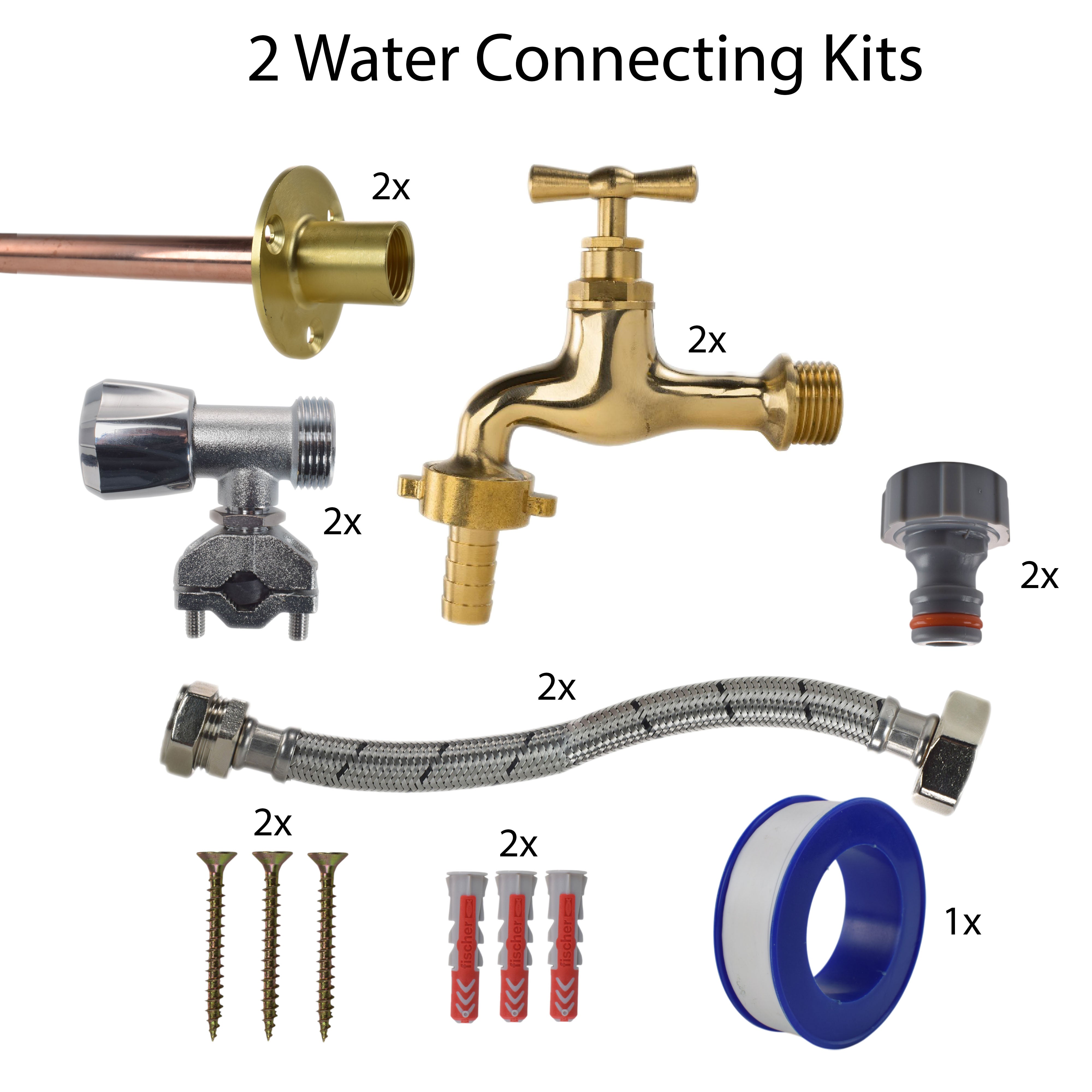 Polished Brass 13mm Barb Tap FULL Connection Kit x2