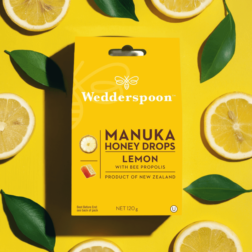 Wedderspoon Manuka Honey Drops – Lemon with Bee Propolis (20 Drops)